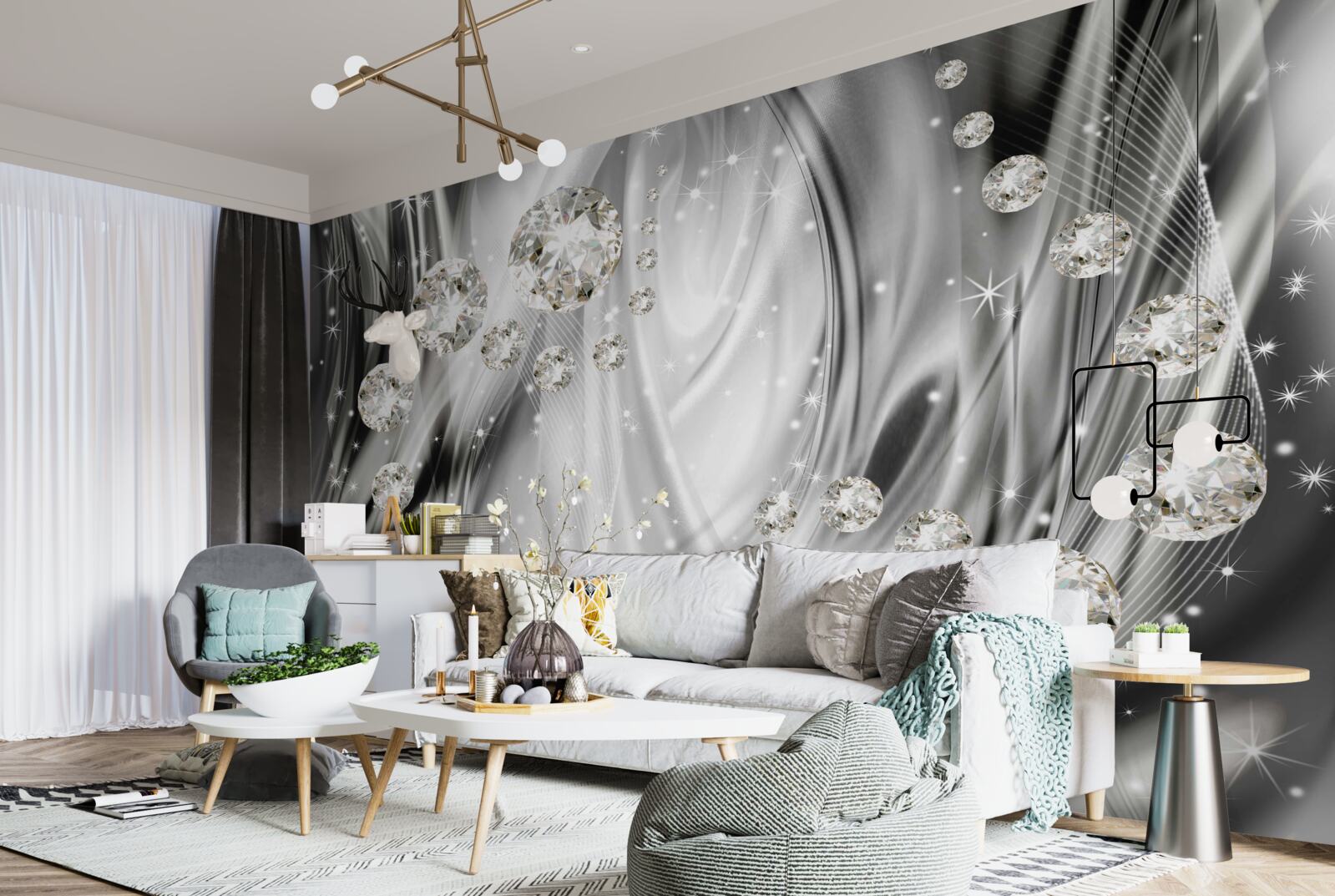 Papier peint brillance argentée