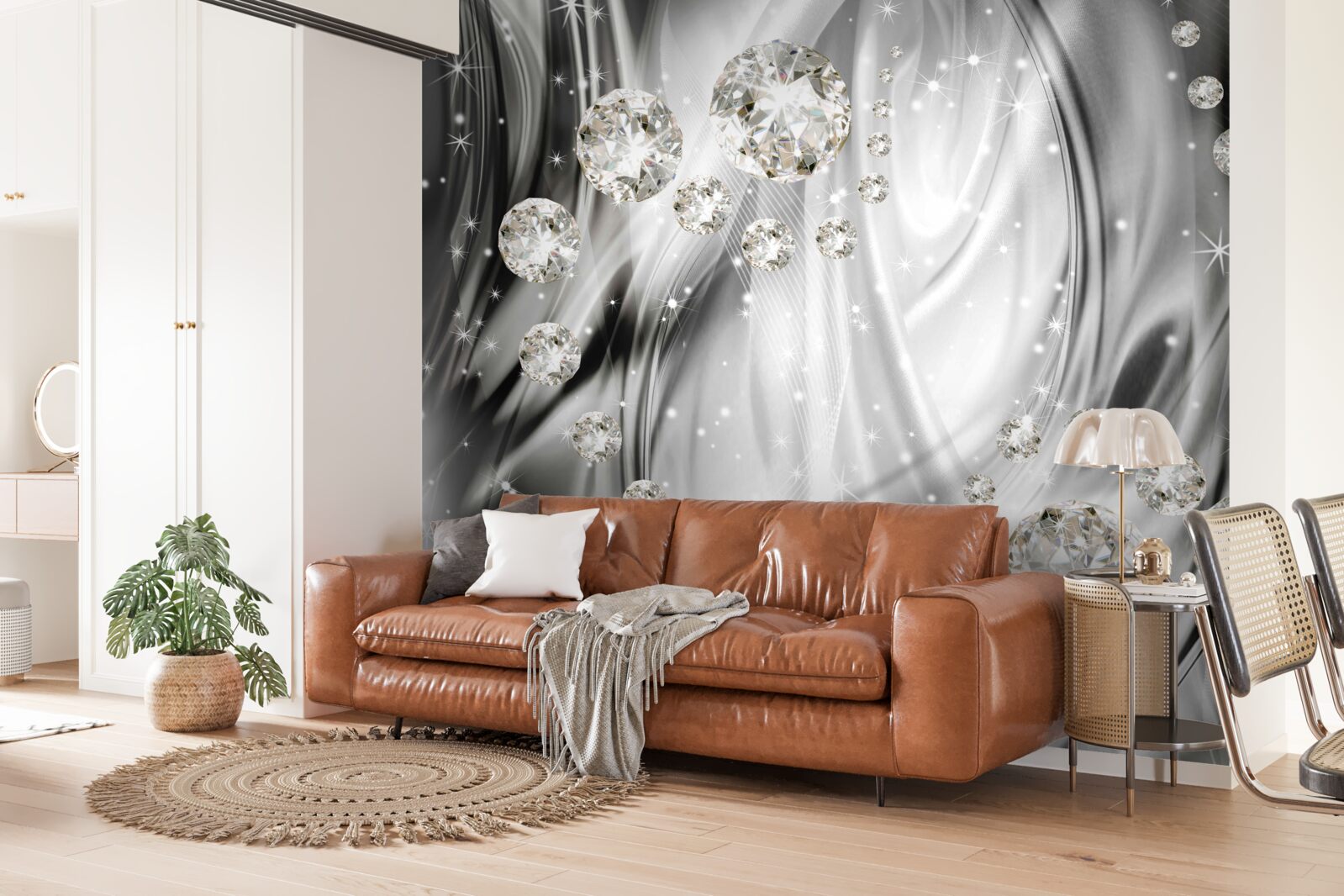 Papier peint brillance argentée