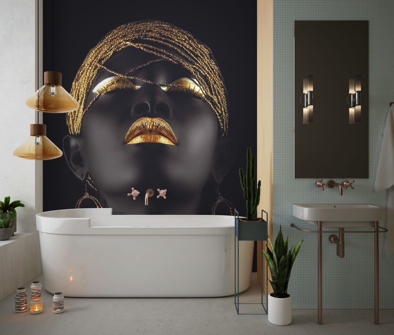 Papier peint femme avec des bijoux en or