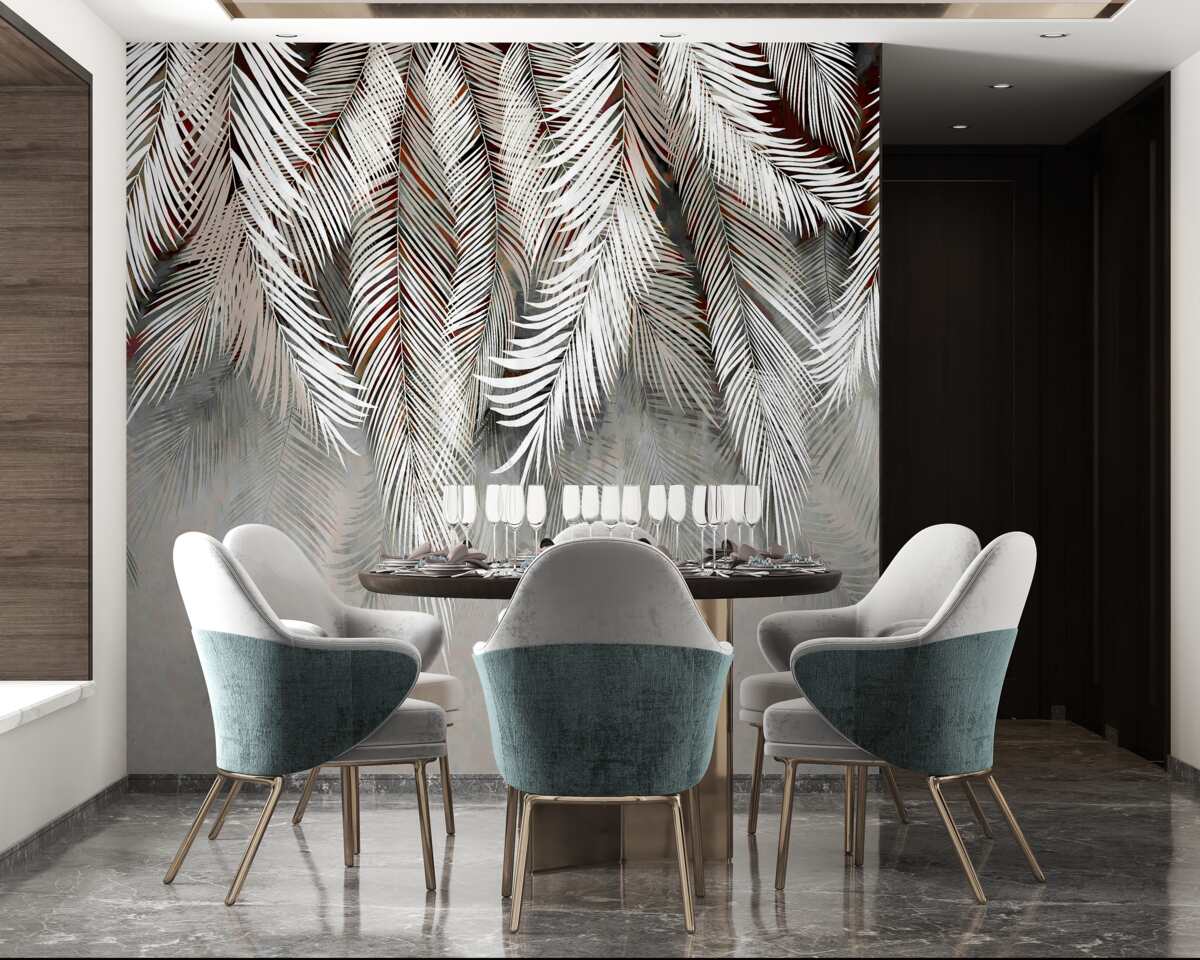 Papier peint feuilles de couleur profonde