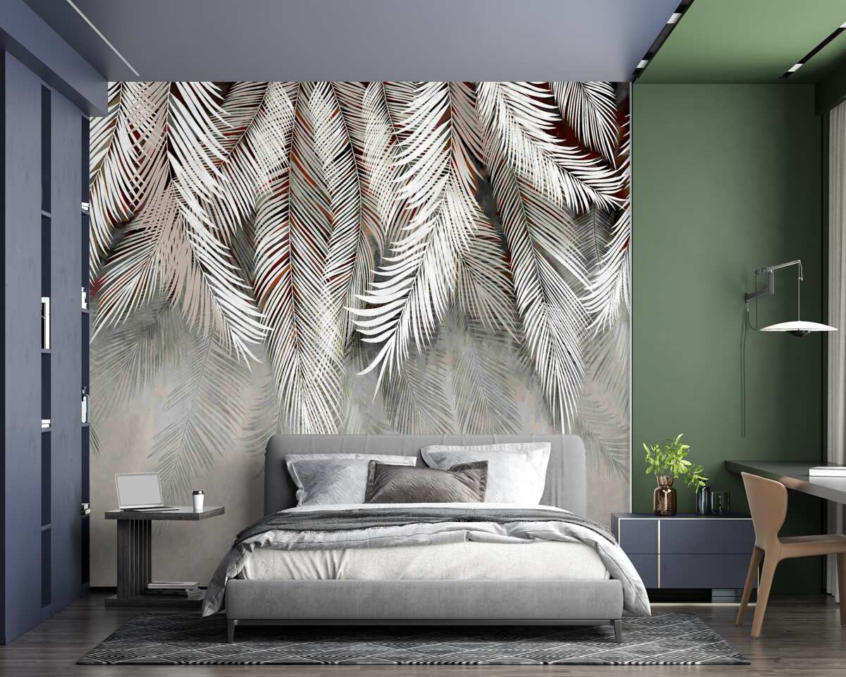 Papier peint feuilles de couleur profonde