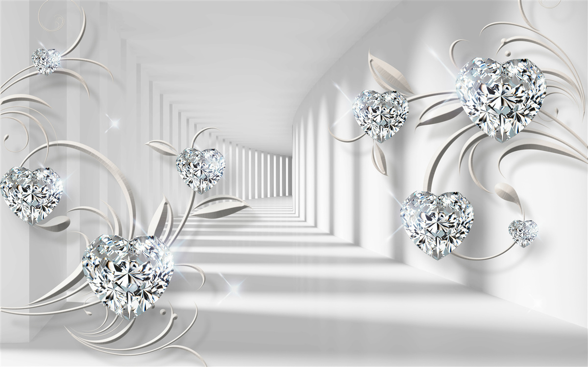 Papier peint chambre en nuances de blanc avec diamants