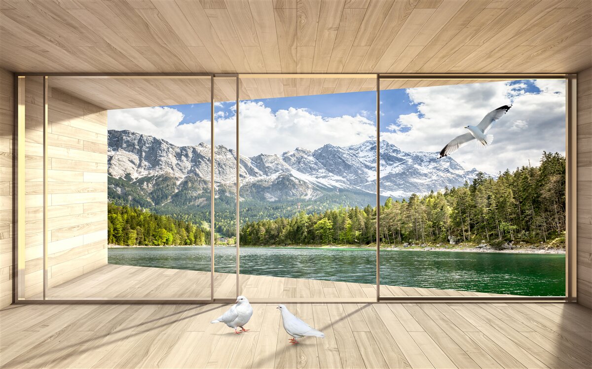 Papier peint panorama de pics montagneux