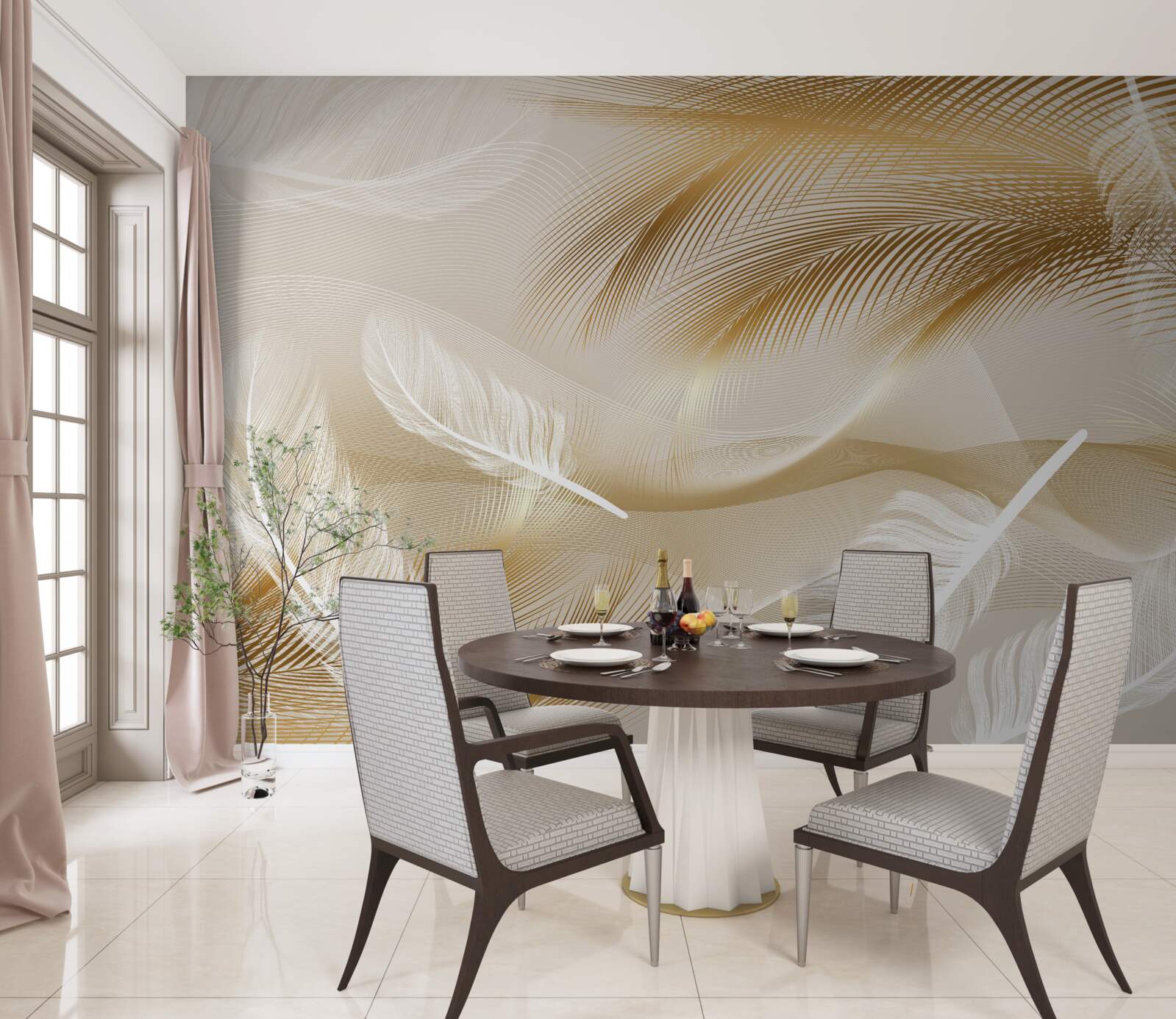 Papier peint plumage doré