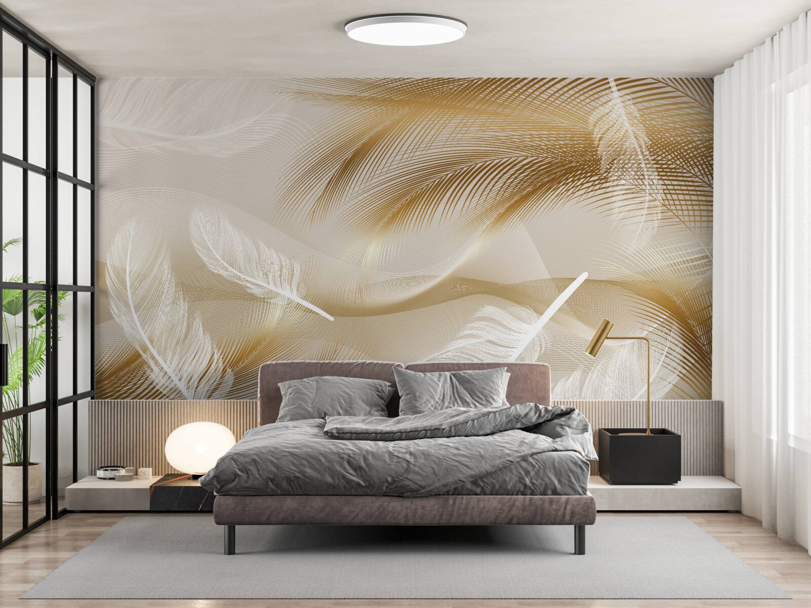 Papier peint plumage doré