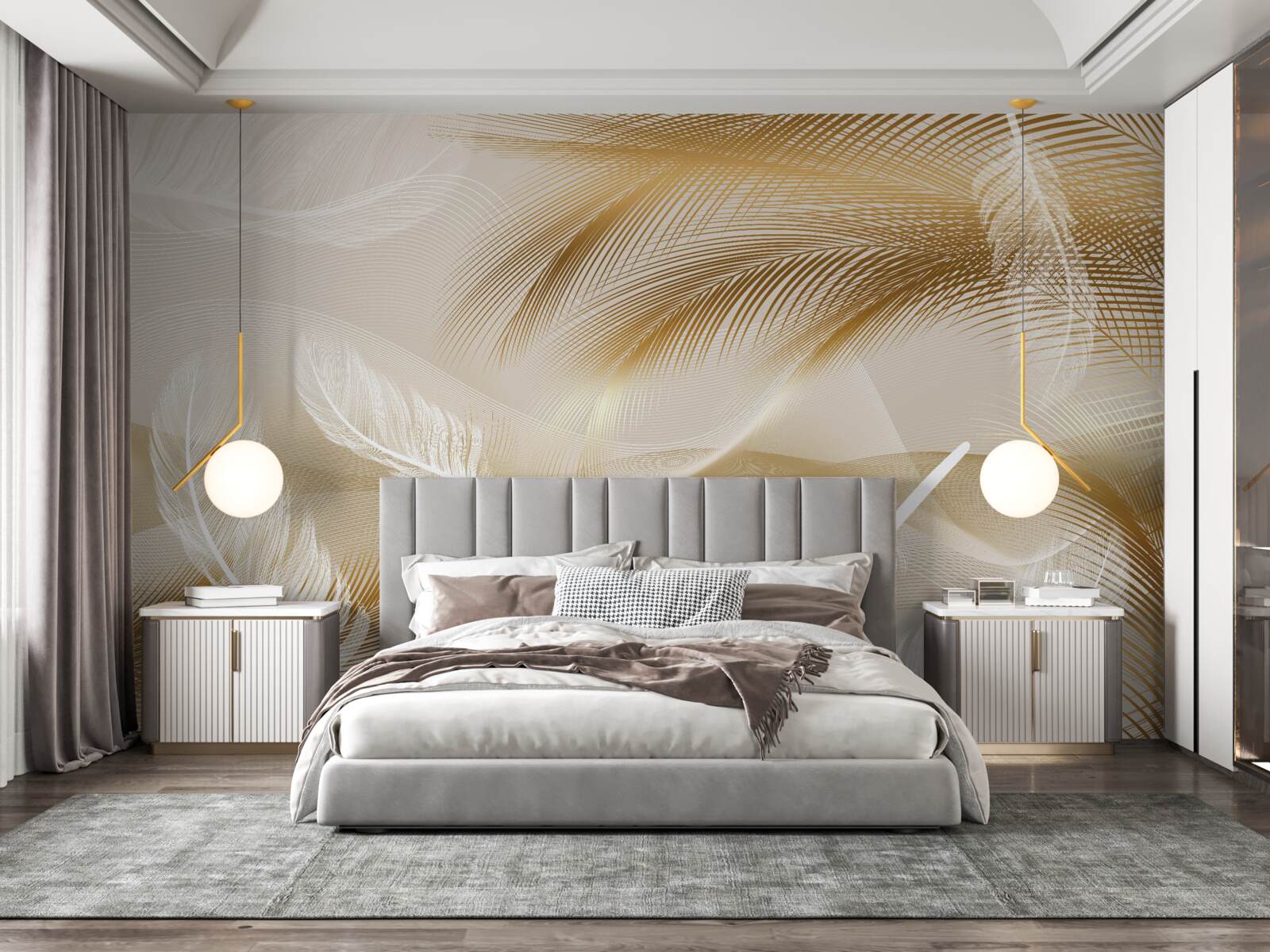 Papier peint plumage doré