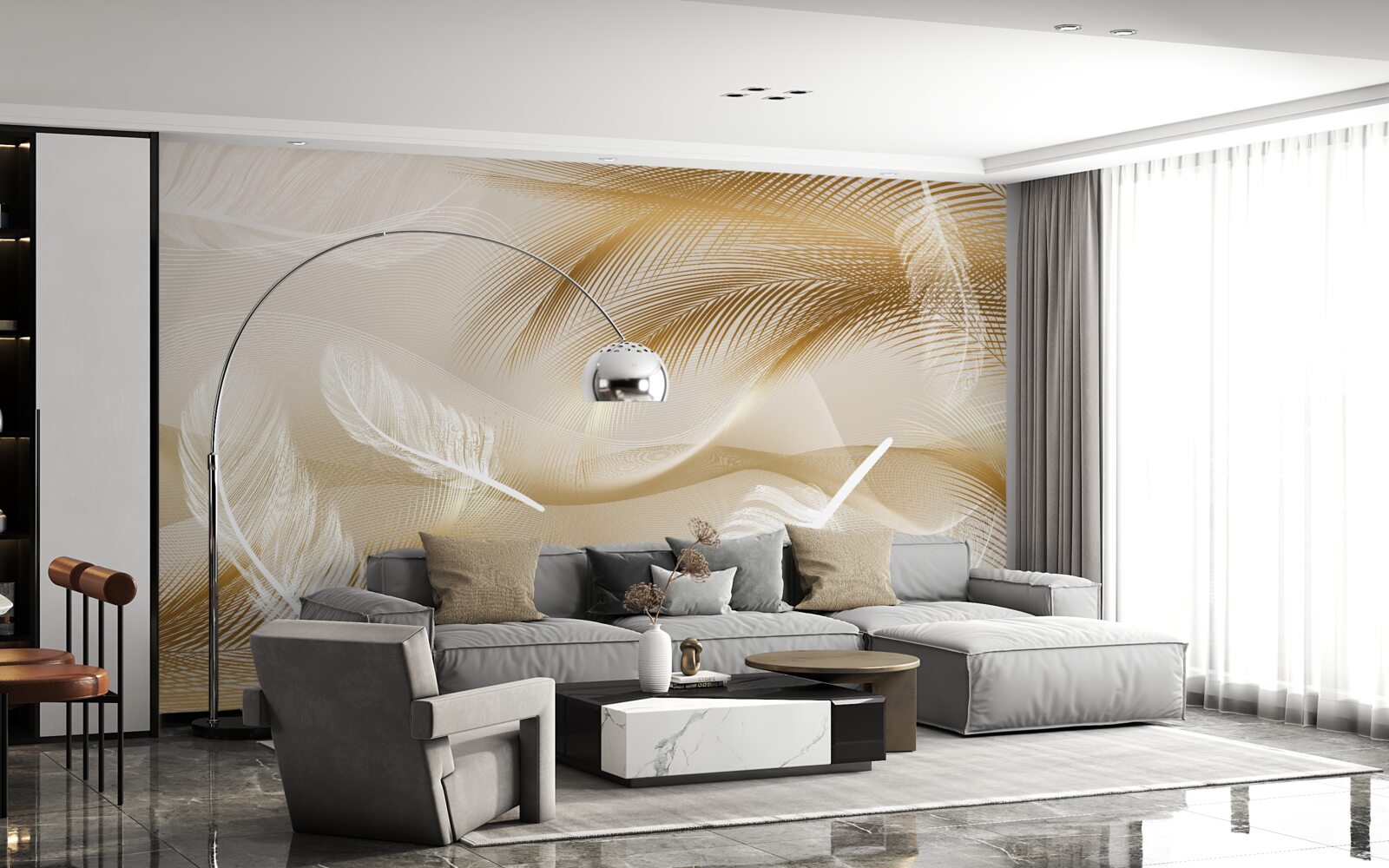 Papier peint plumage doré