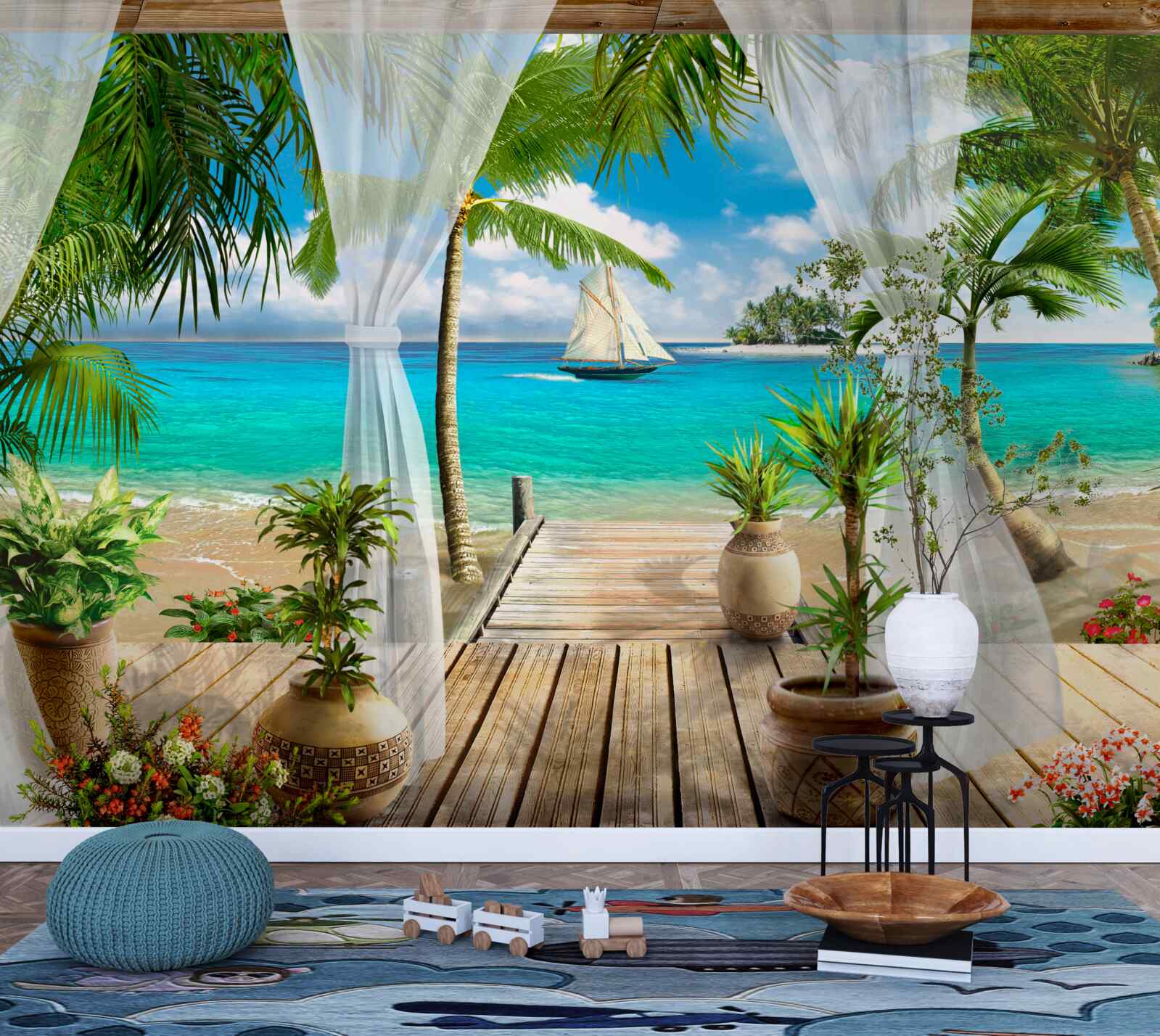 Papier peint véranda proche de l'océan