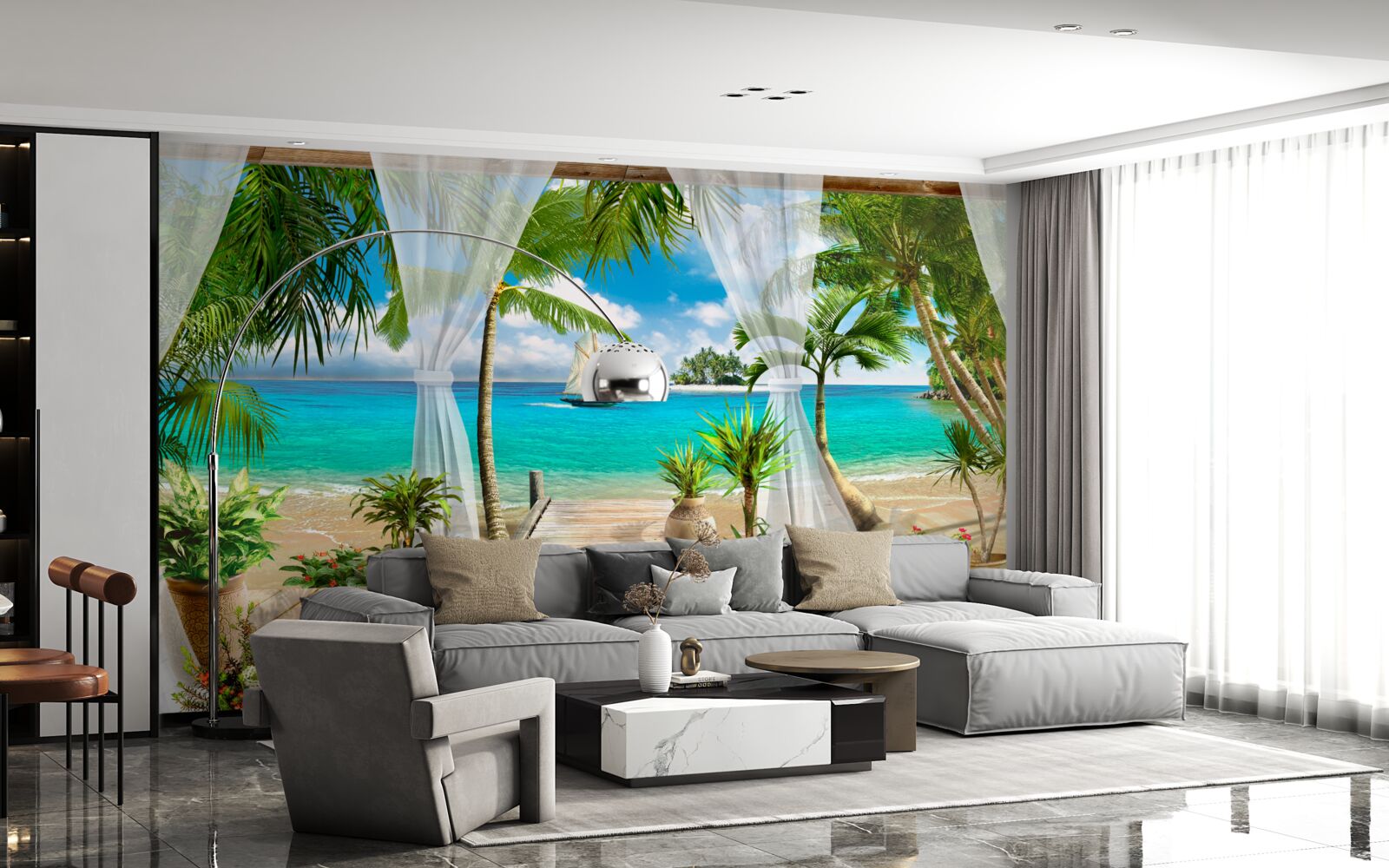 Papier peint véranda proche de l'océan