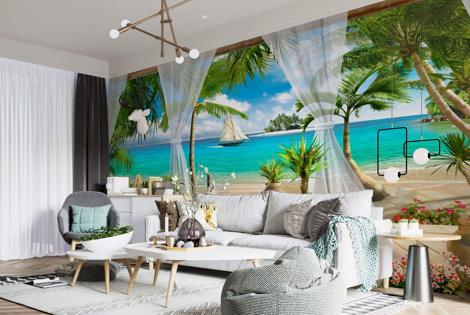 Papier peint véranda proche de l'océan