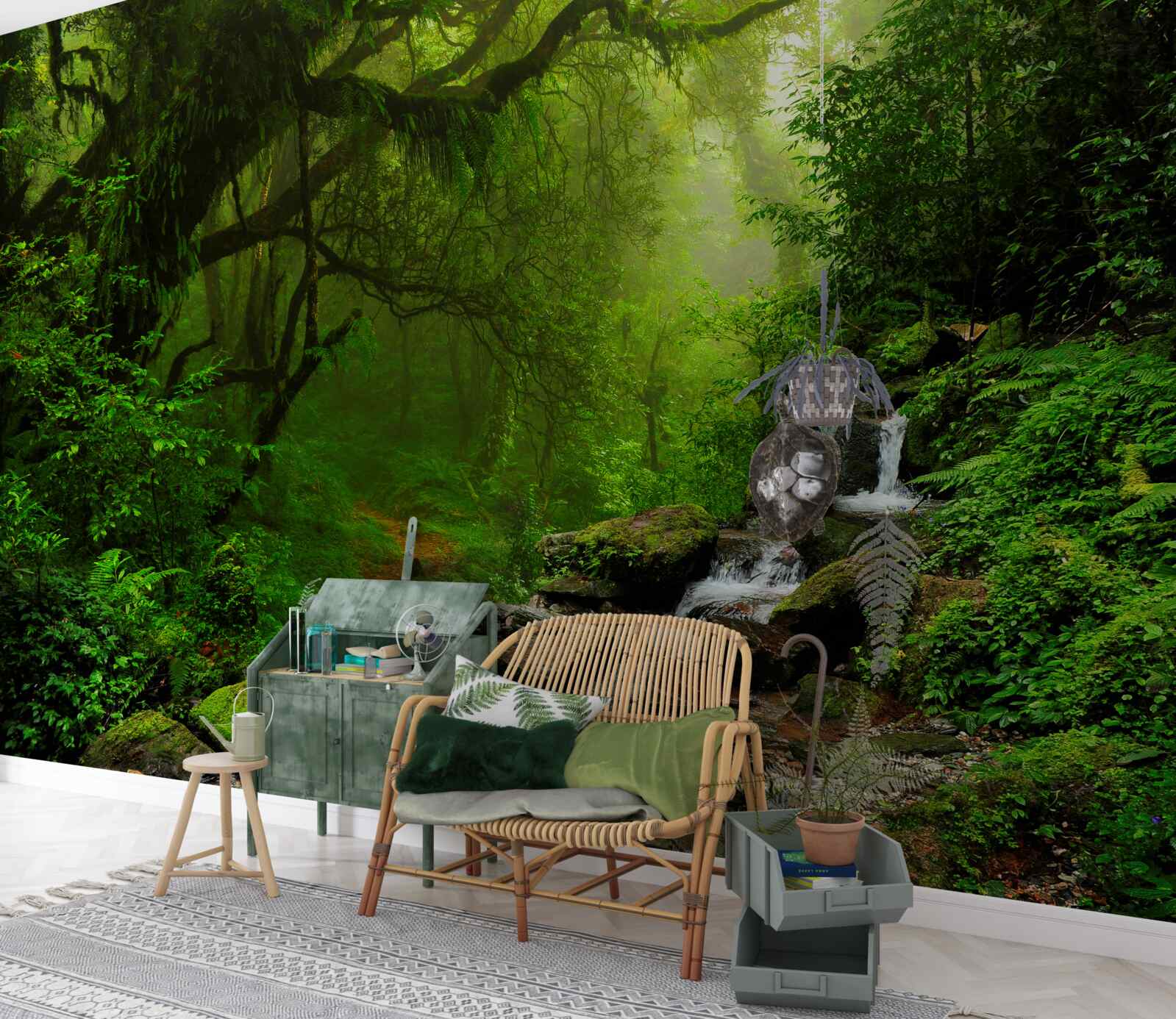 Papier peint forêt cascade