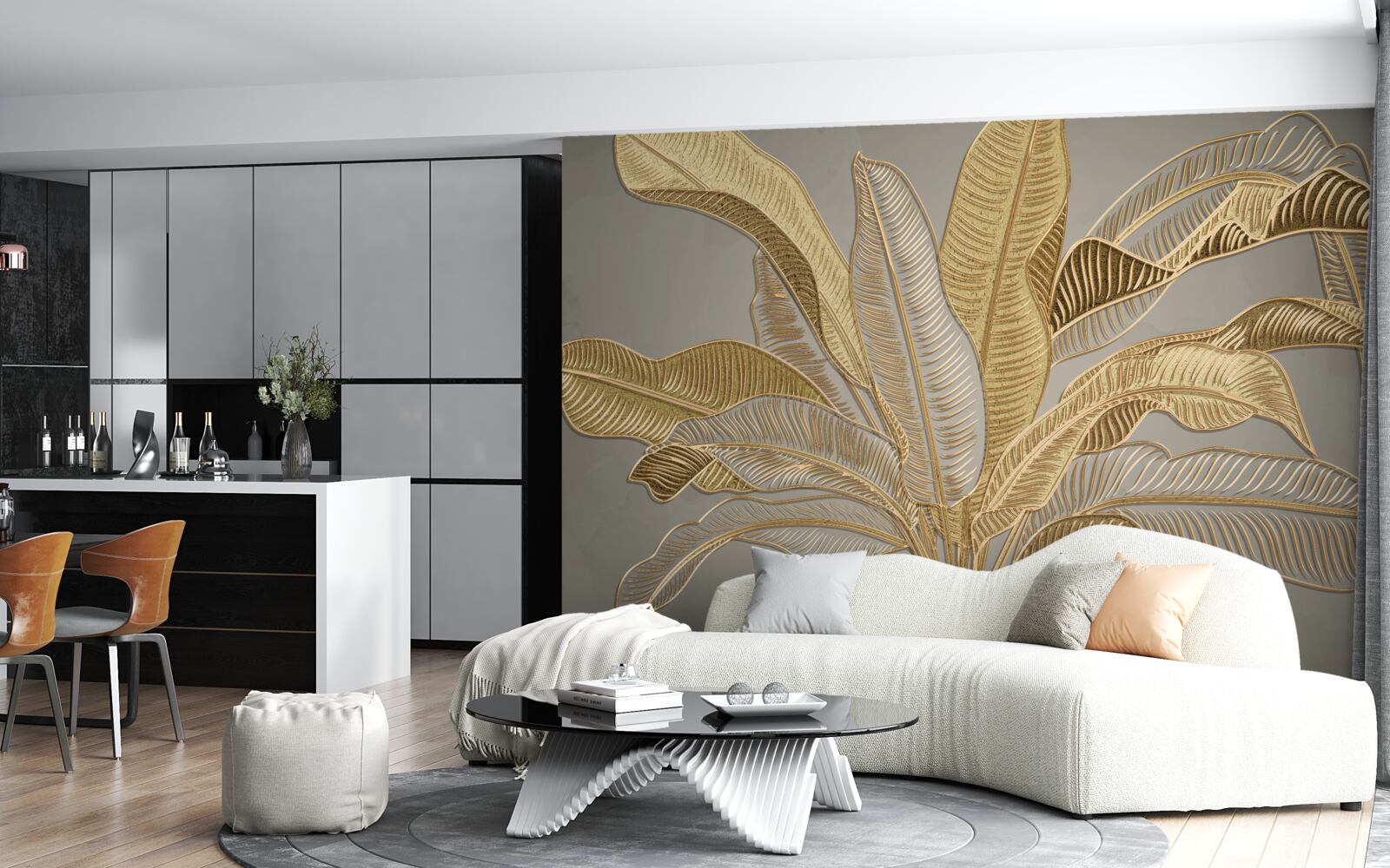 Papier peint palmier doré