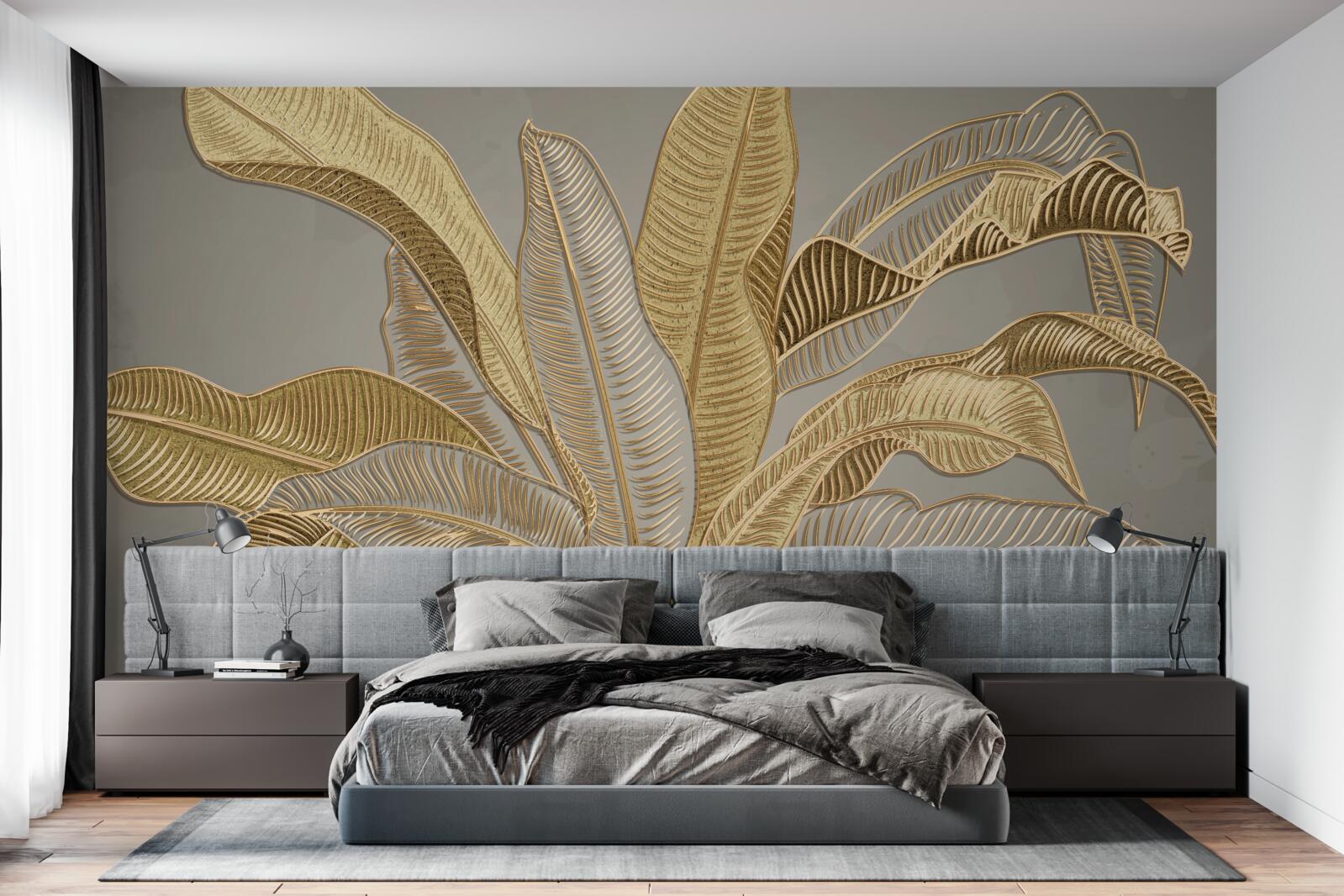 Papier peint palmier doré