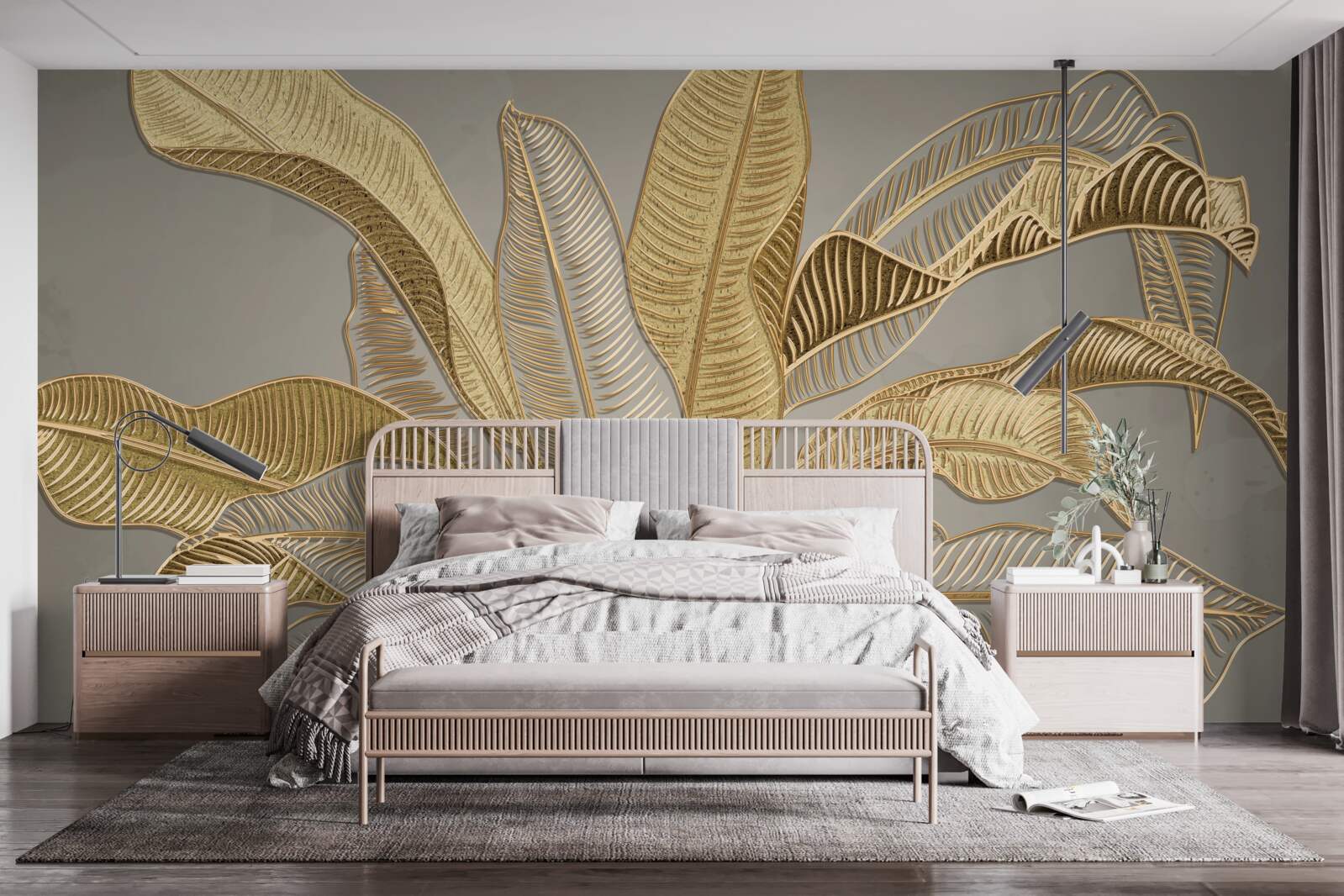 Papier peint palmier doré