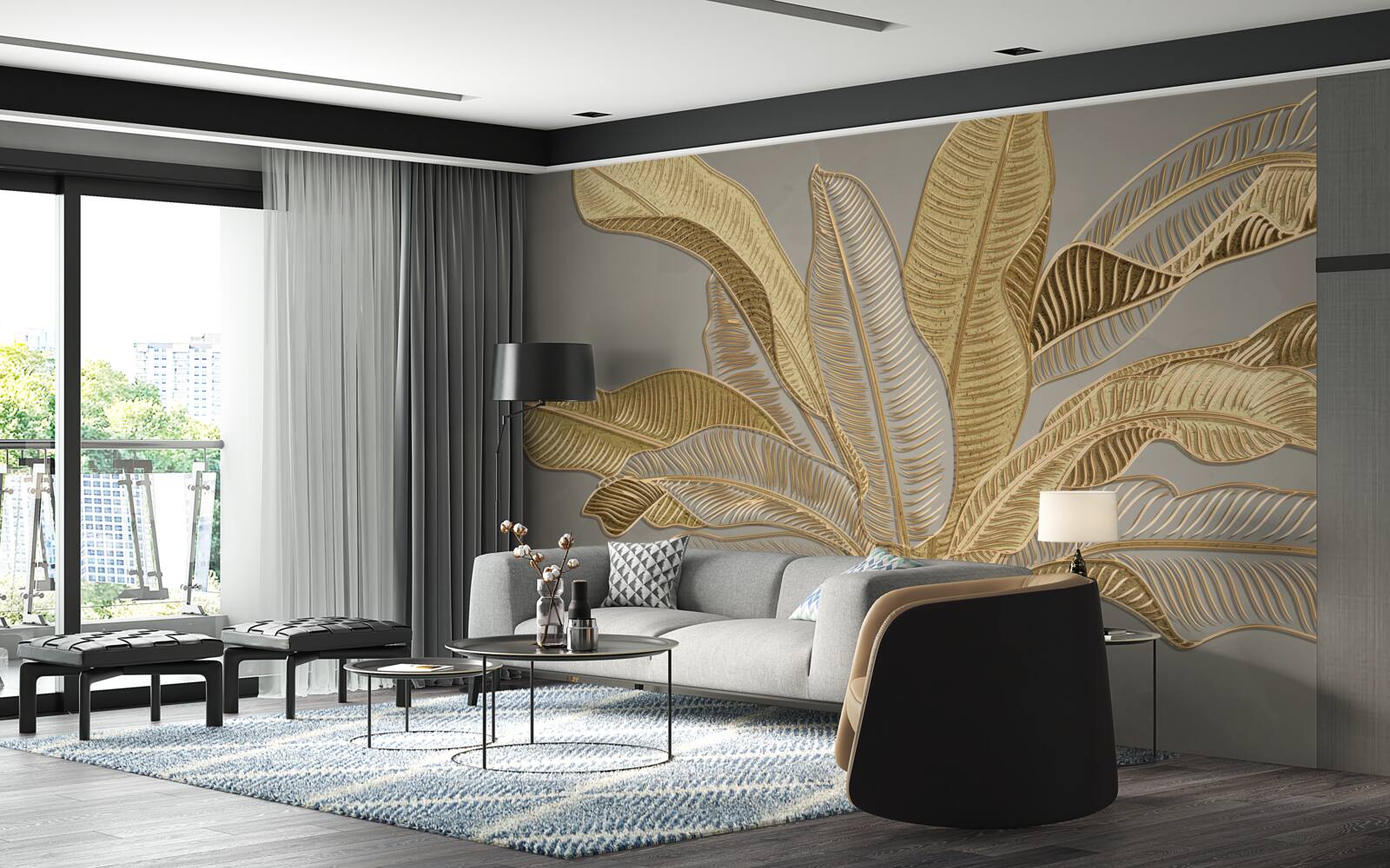 Papier peint palmier doré