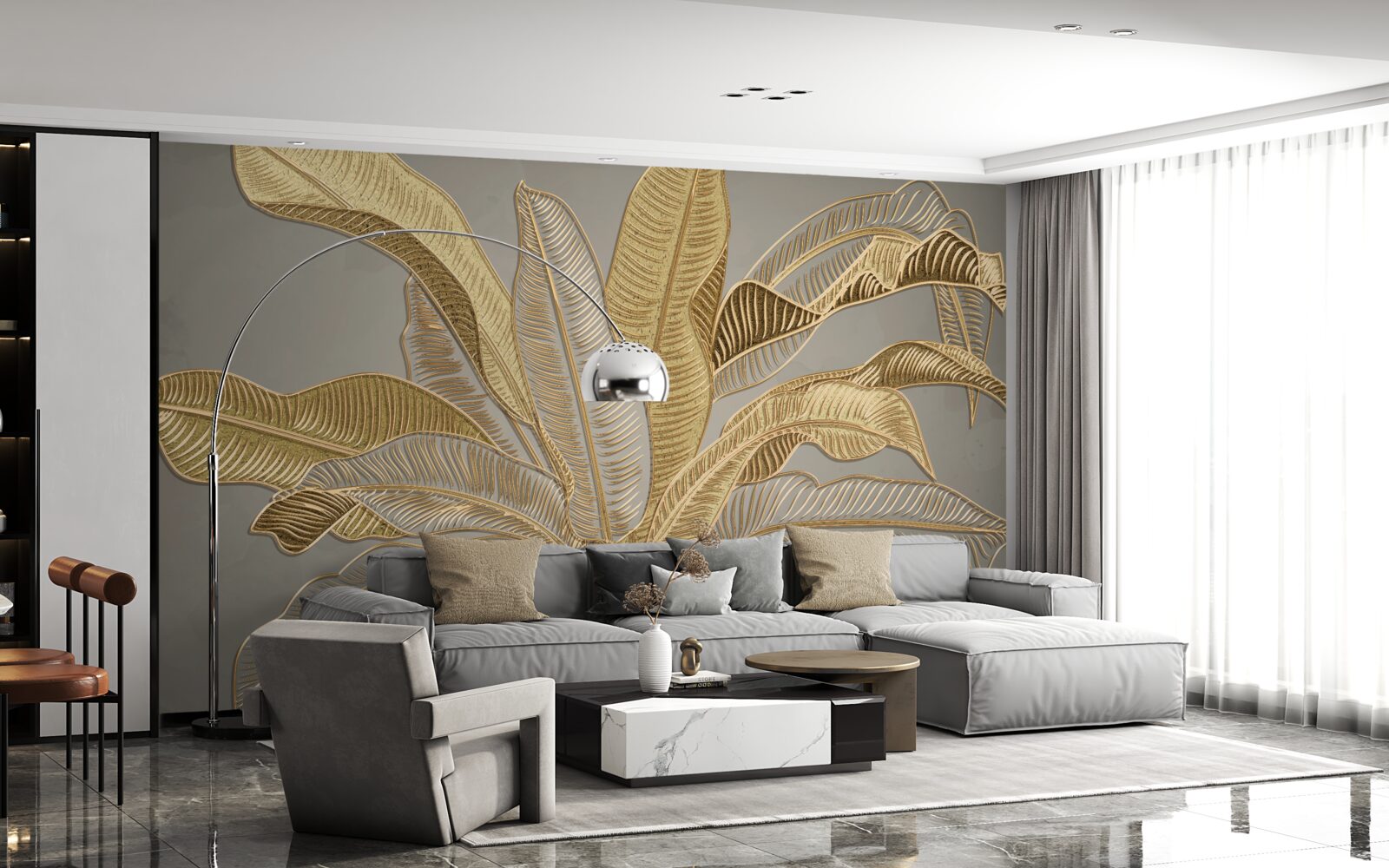 Papier peint palmier doré