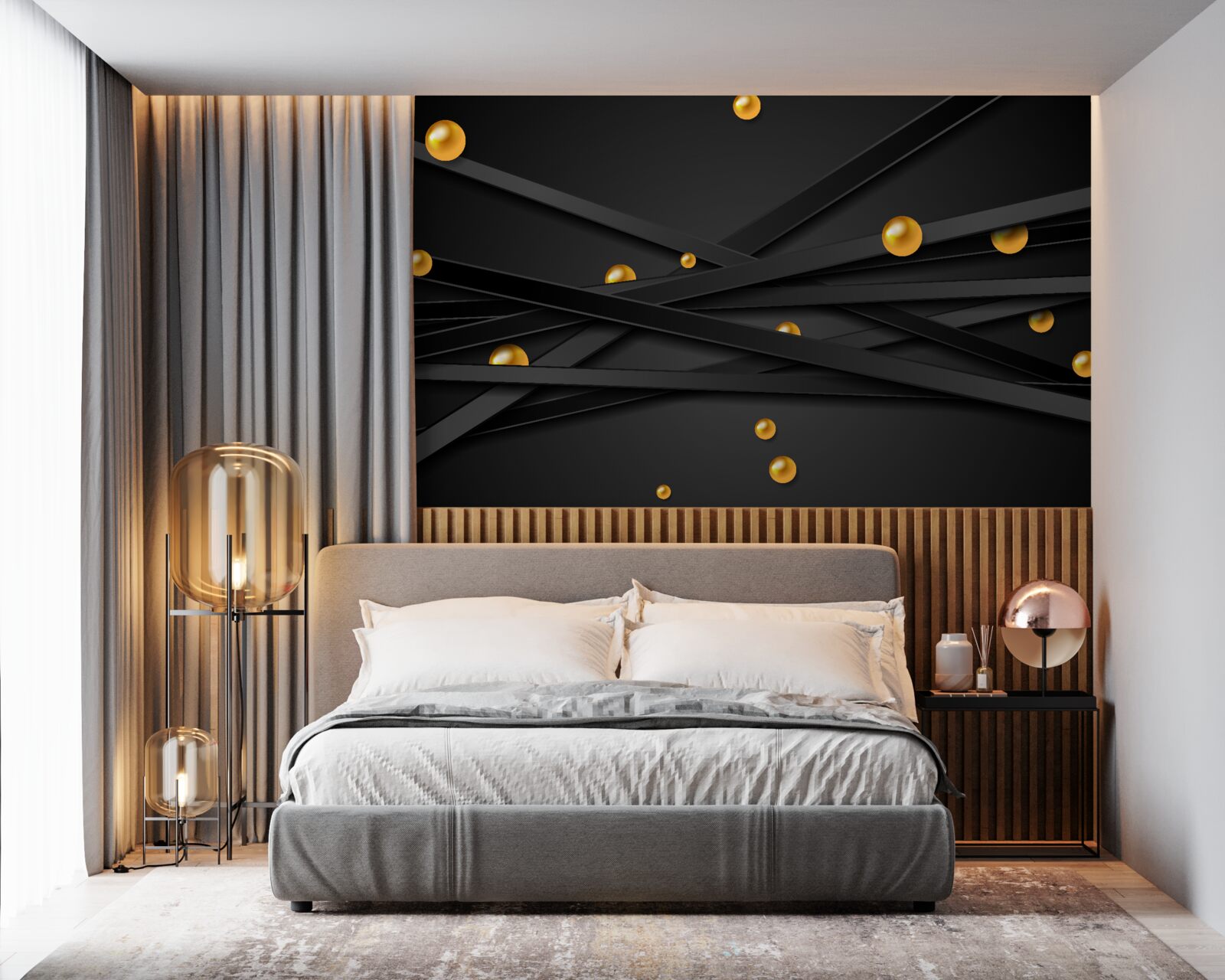 Papier peint des cercles d'or sont accrochés au mur