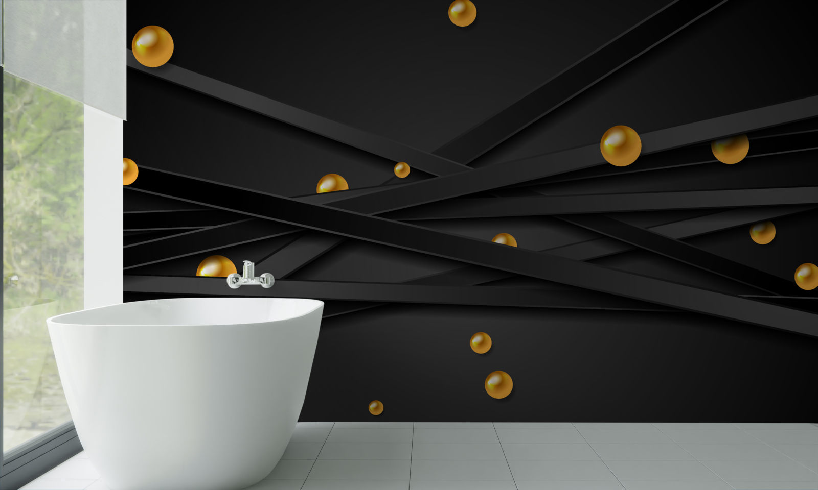 Papier peint des cercles d'or sont accrochés au mur