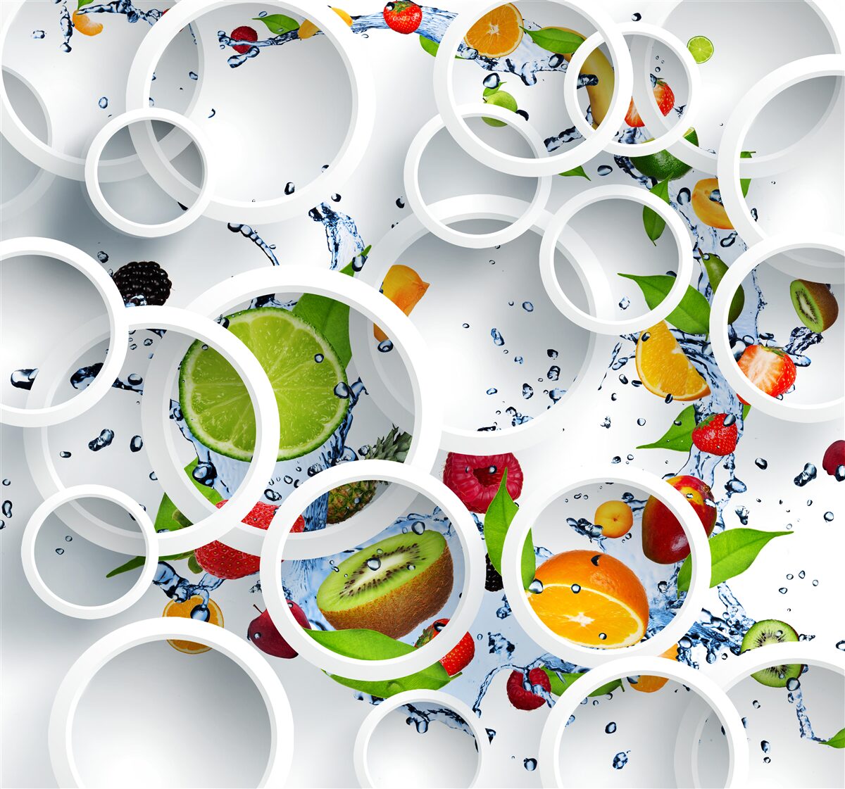 Papier peint roues et fruits