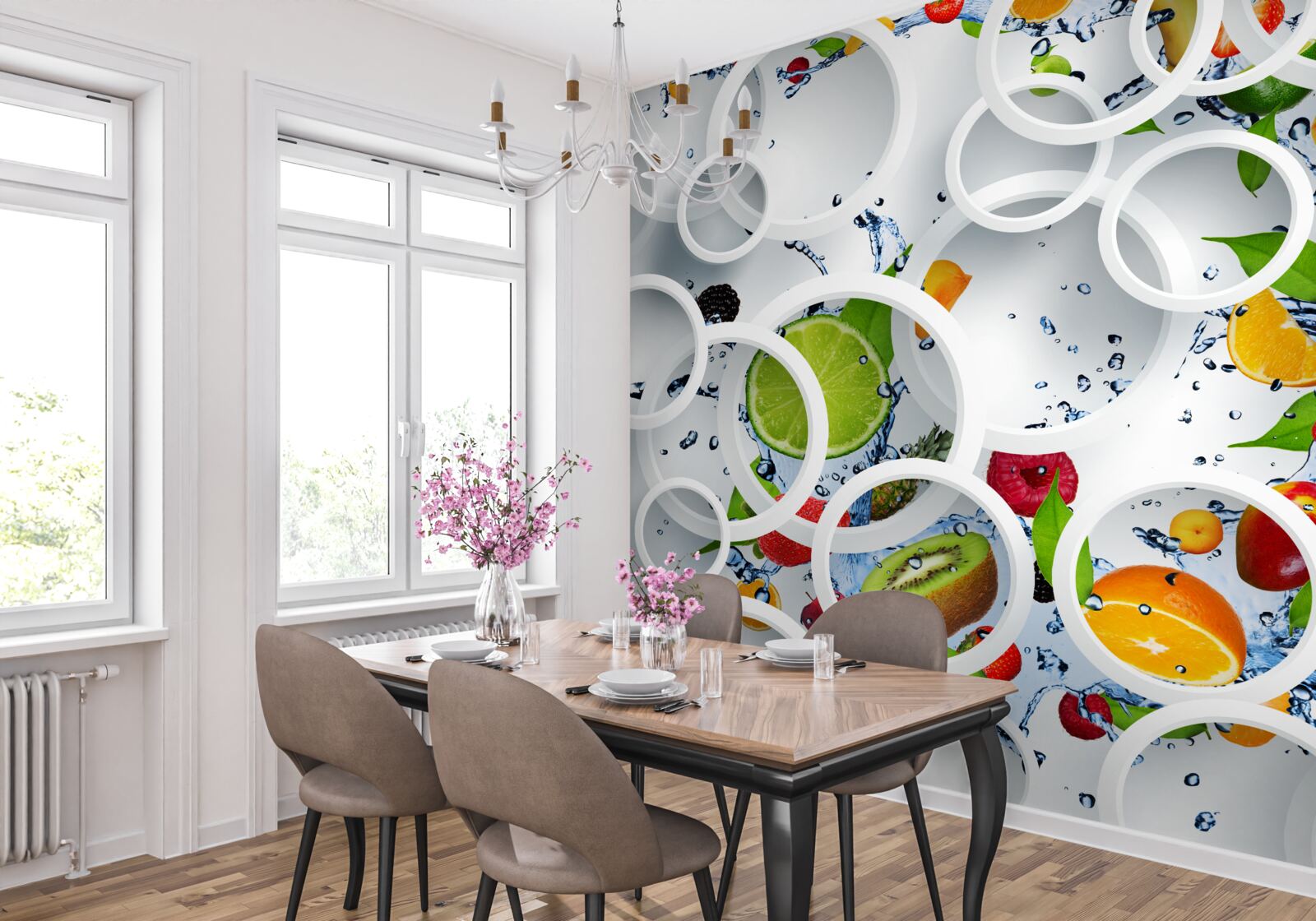 Papier peint roues et fruits