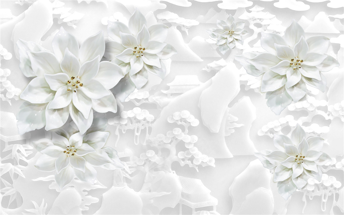 Papier peint fleurs blanches