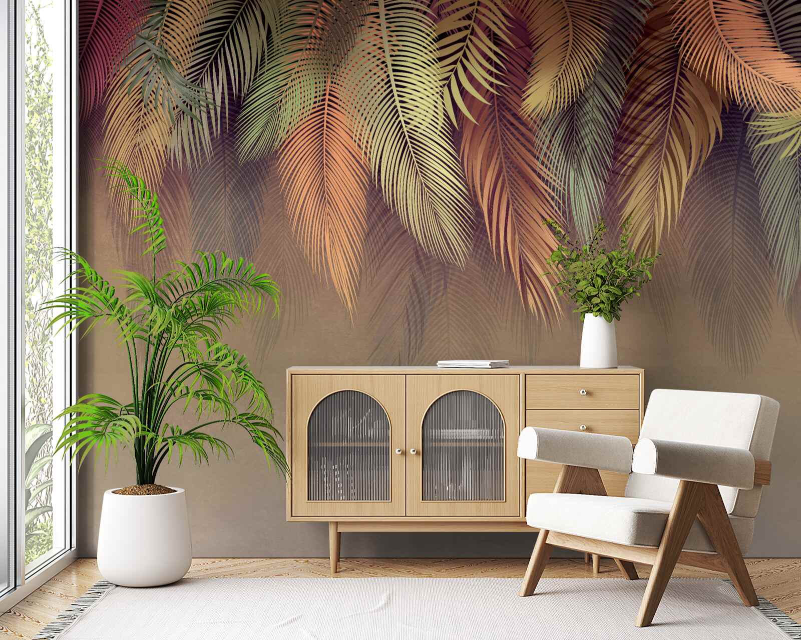 Papier peint papier peint noué avec une plume rose