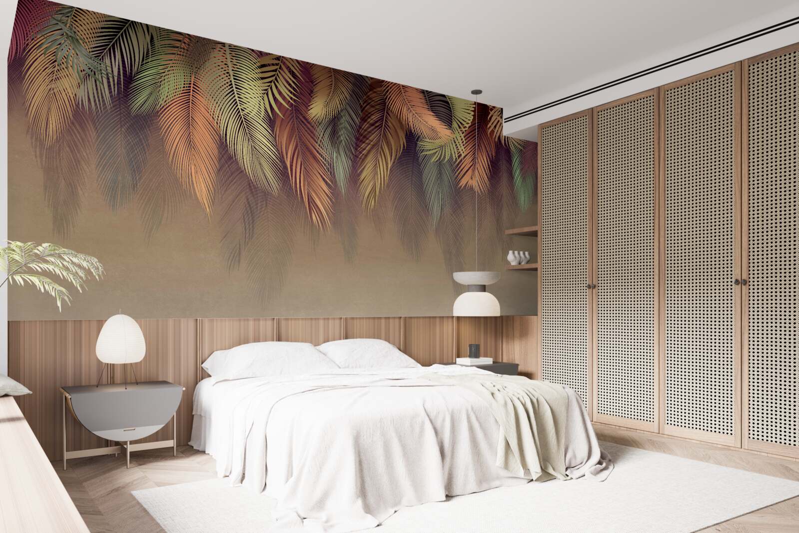 Papier peint papier peint noué avec une plume rose