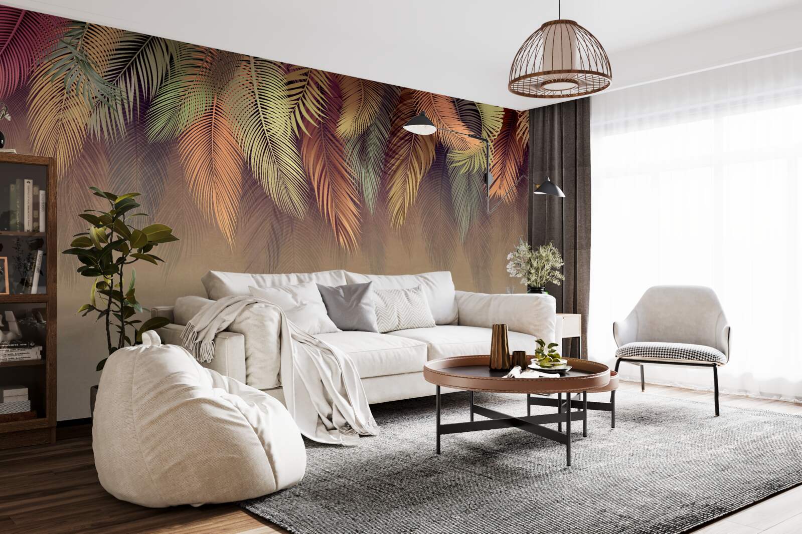 Papier peint papier peint noué avec une plume rose