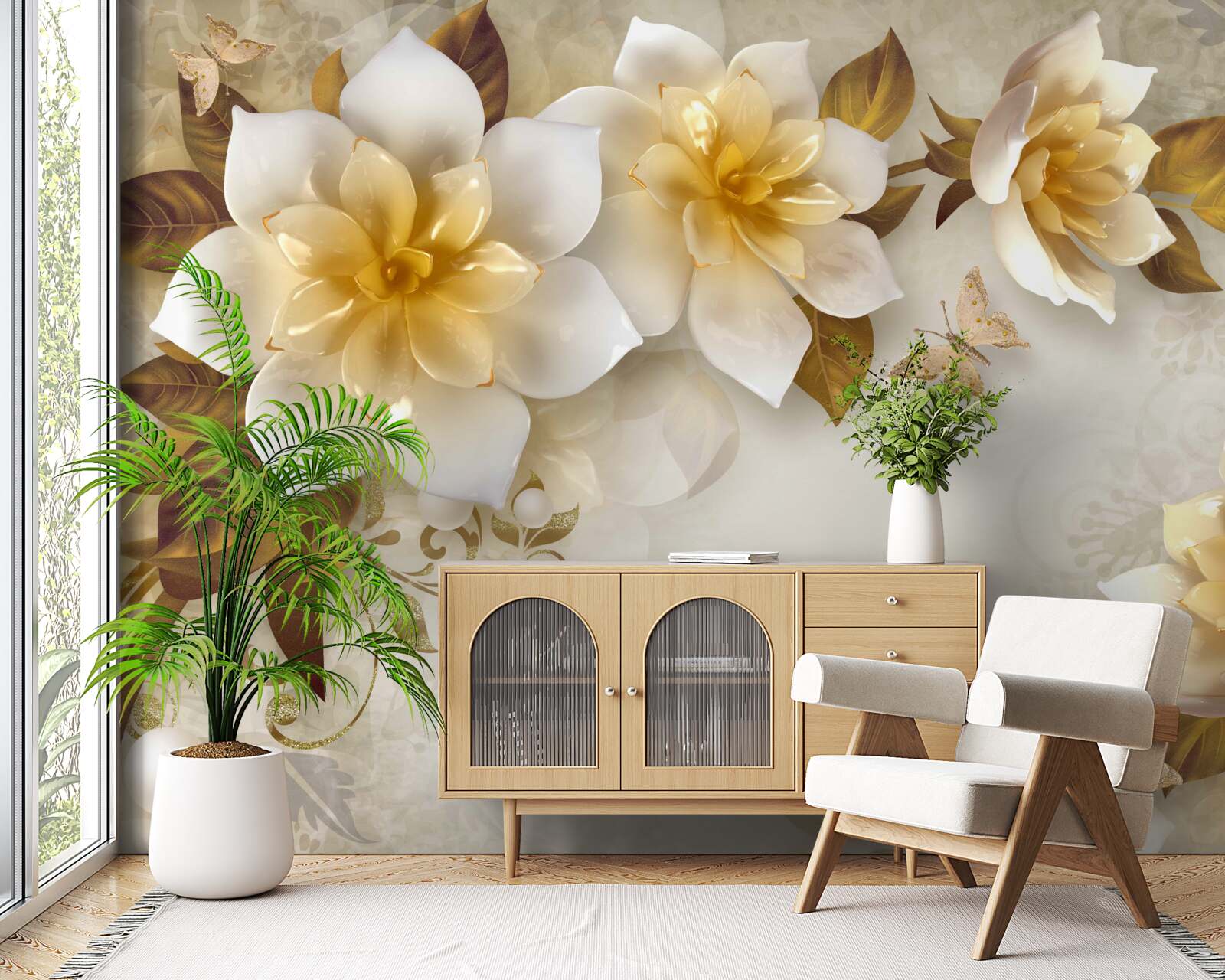 Papier peint fleurs en porcelaine