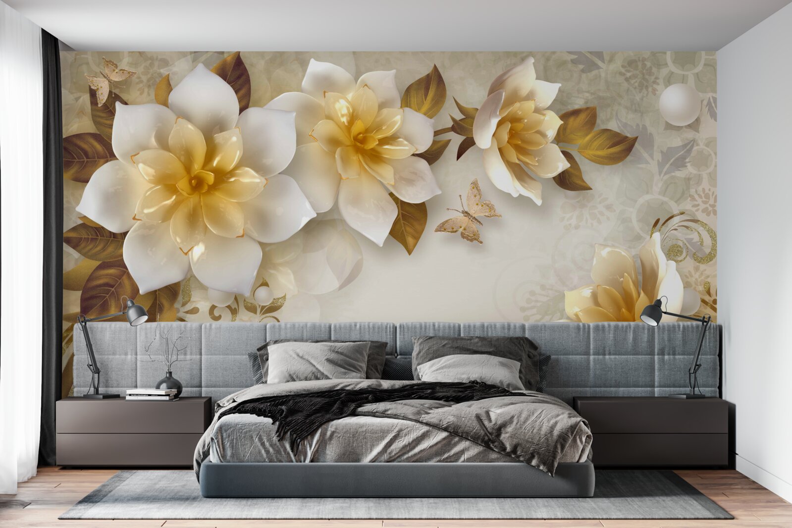 Papier peint fleurs en porcelaine