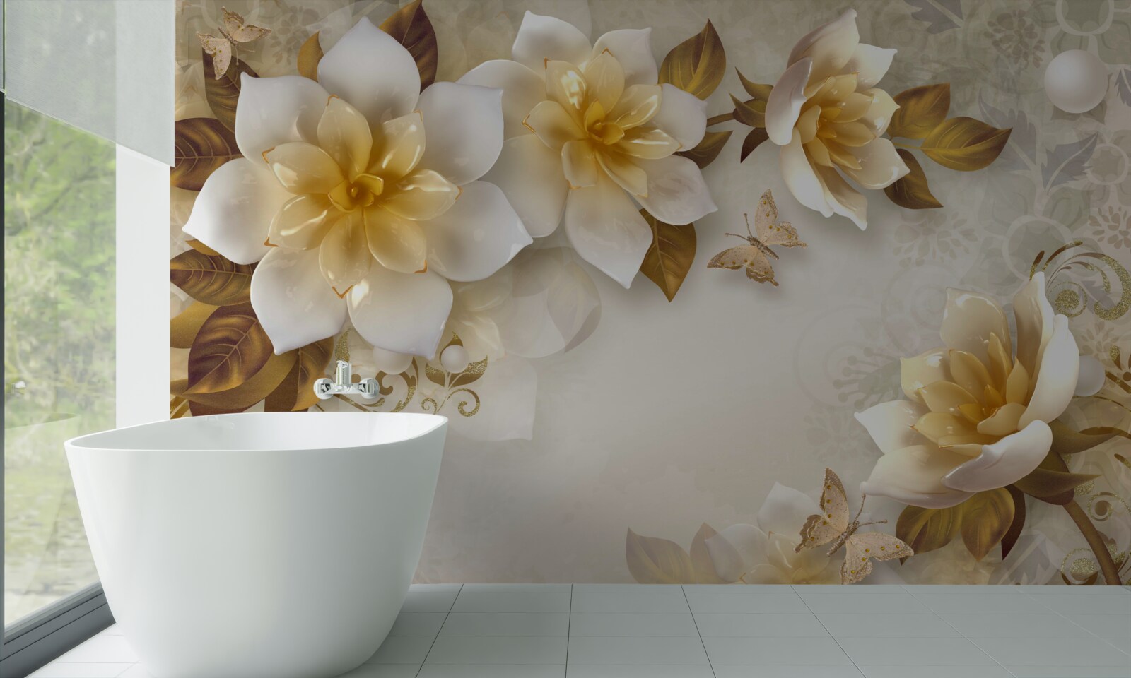 Papier peint fleurs en porcelaine