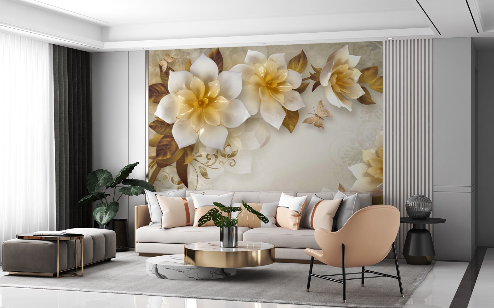 Papier peint fleurs en porcelaine