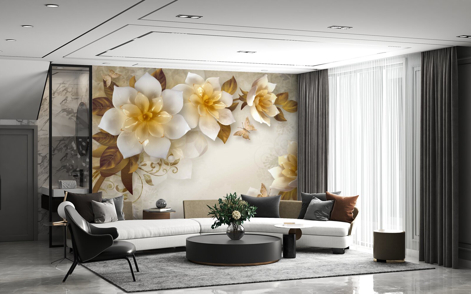 Papier peint fleurs en porcelaine