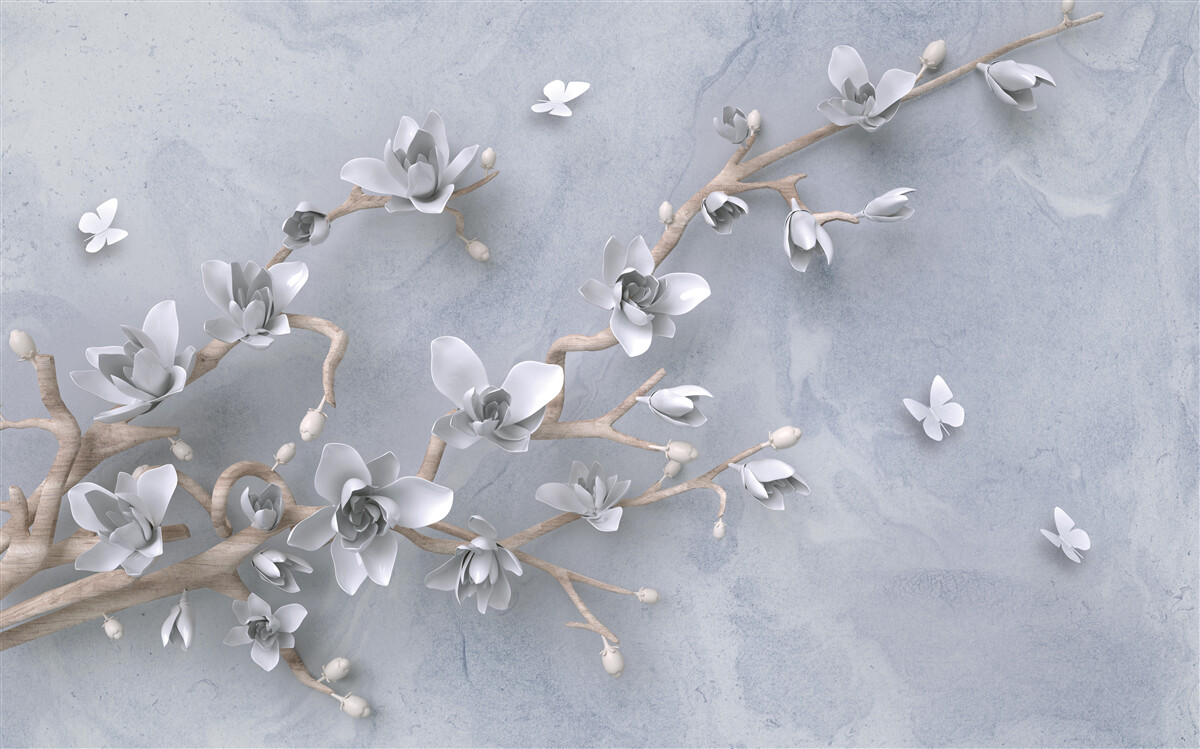 Papier peint branche décorée de bourgeons