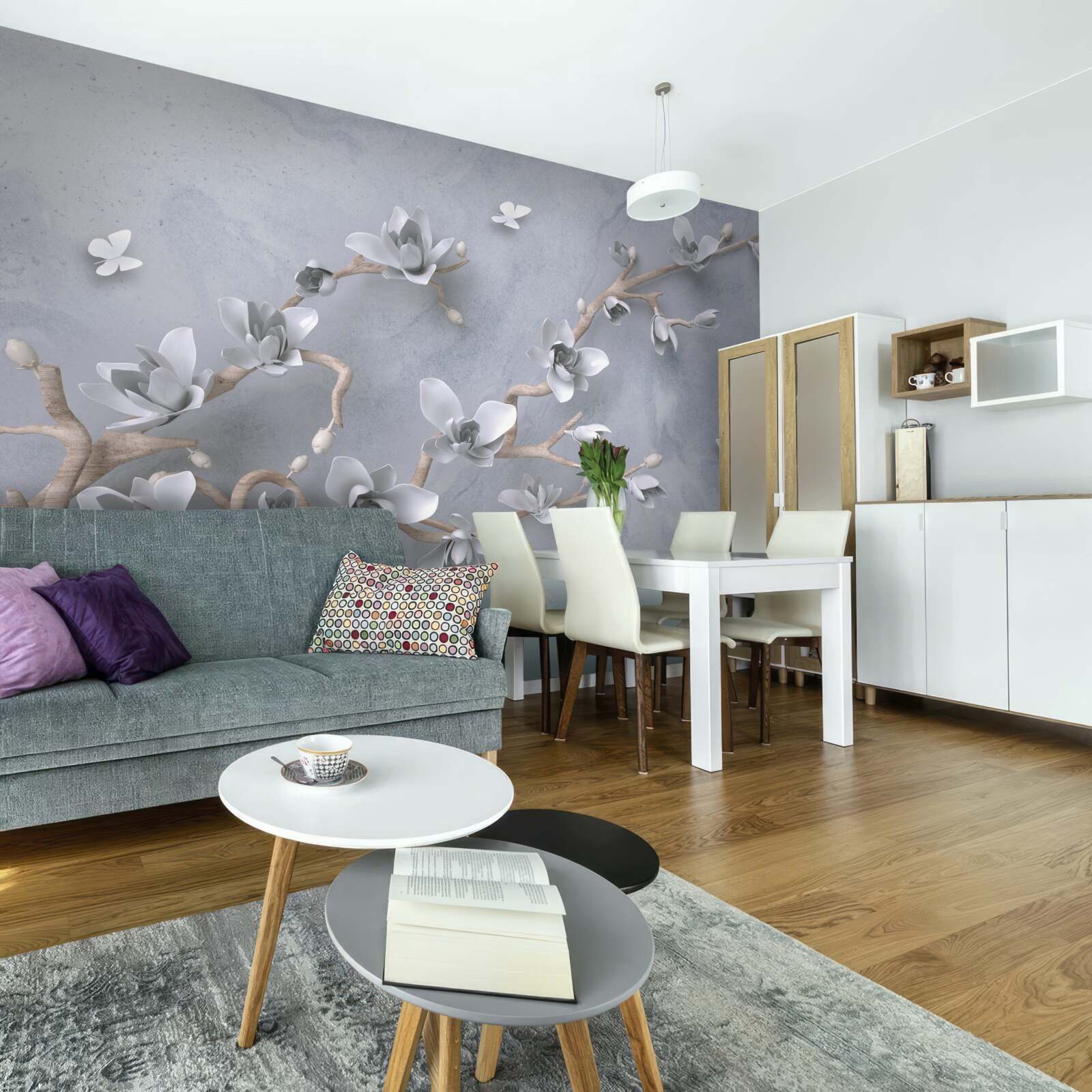 Papier peint branche décorée de bourgeons