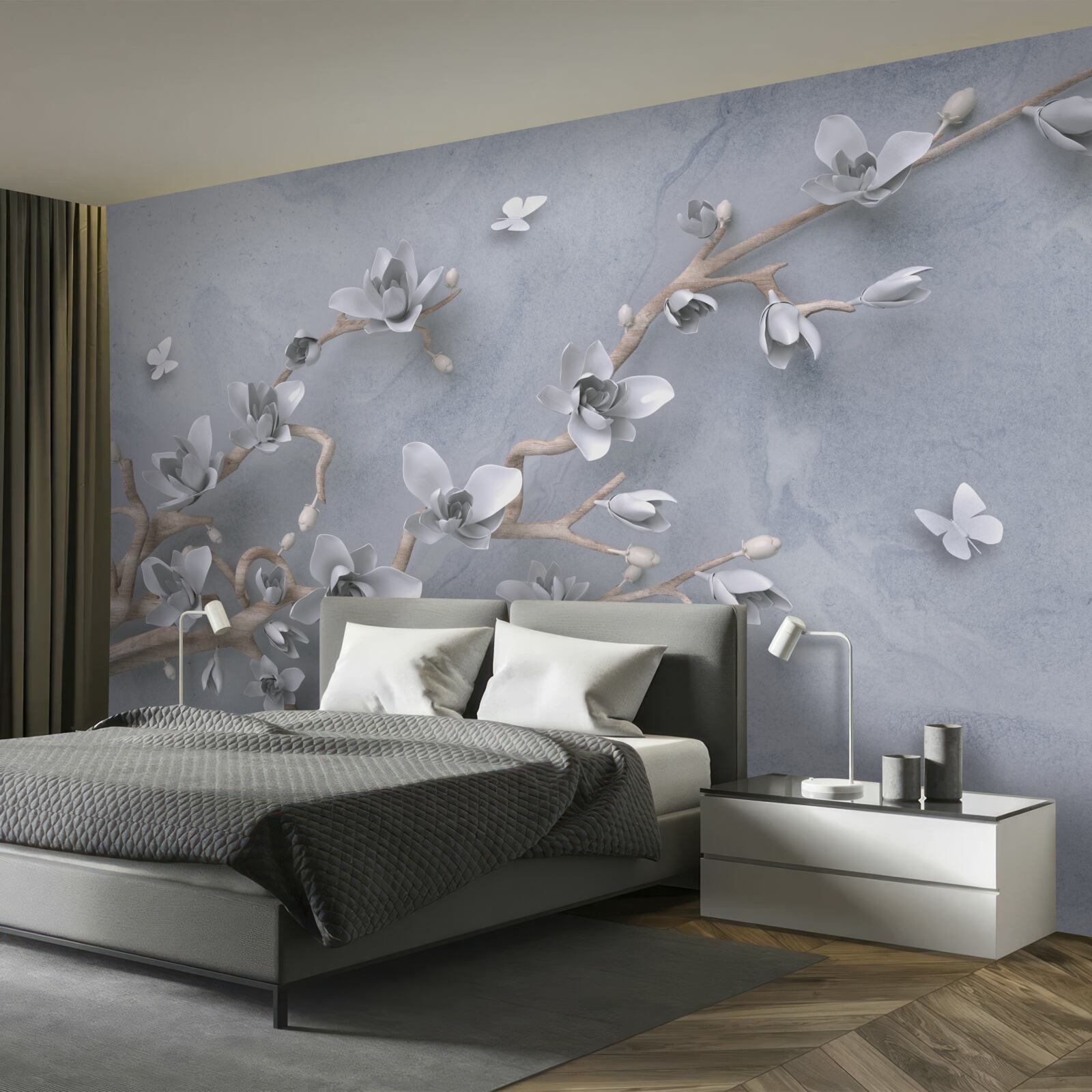 Papier peint branche décorée de bourgeons