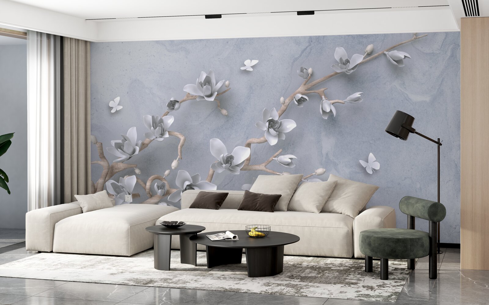 Papier peint branche décorée de bourgeons