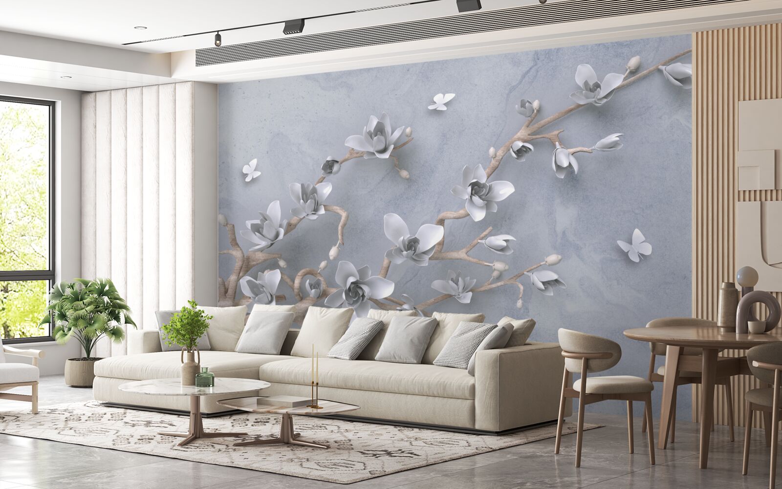 Papier peint branche décorée de bourgeons