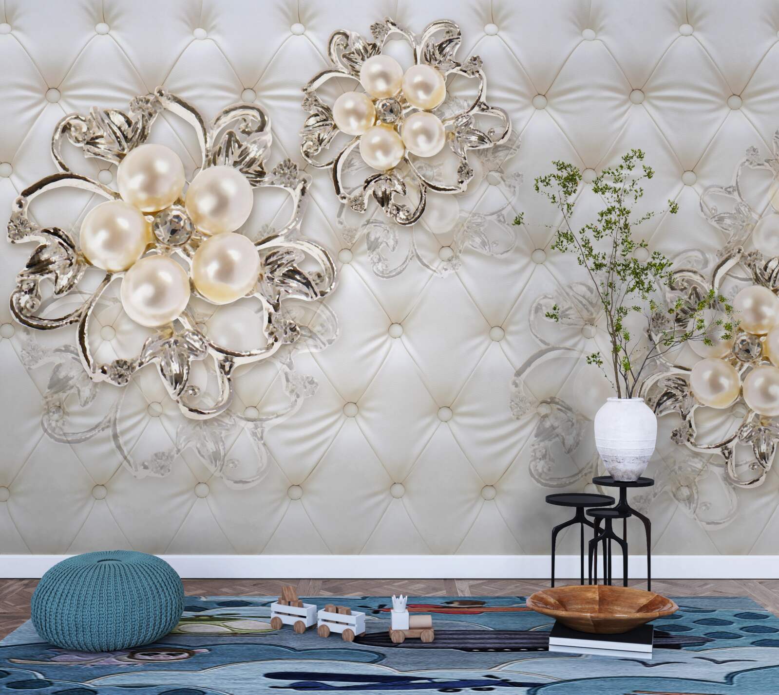 Papier peint tapisserie d'ameublement avec motif floral