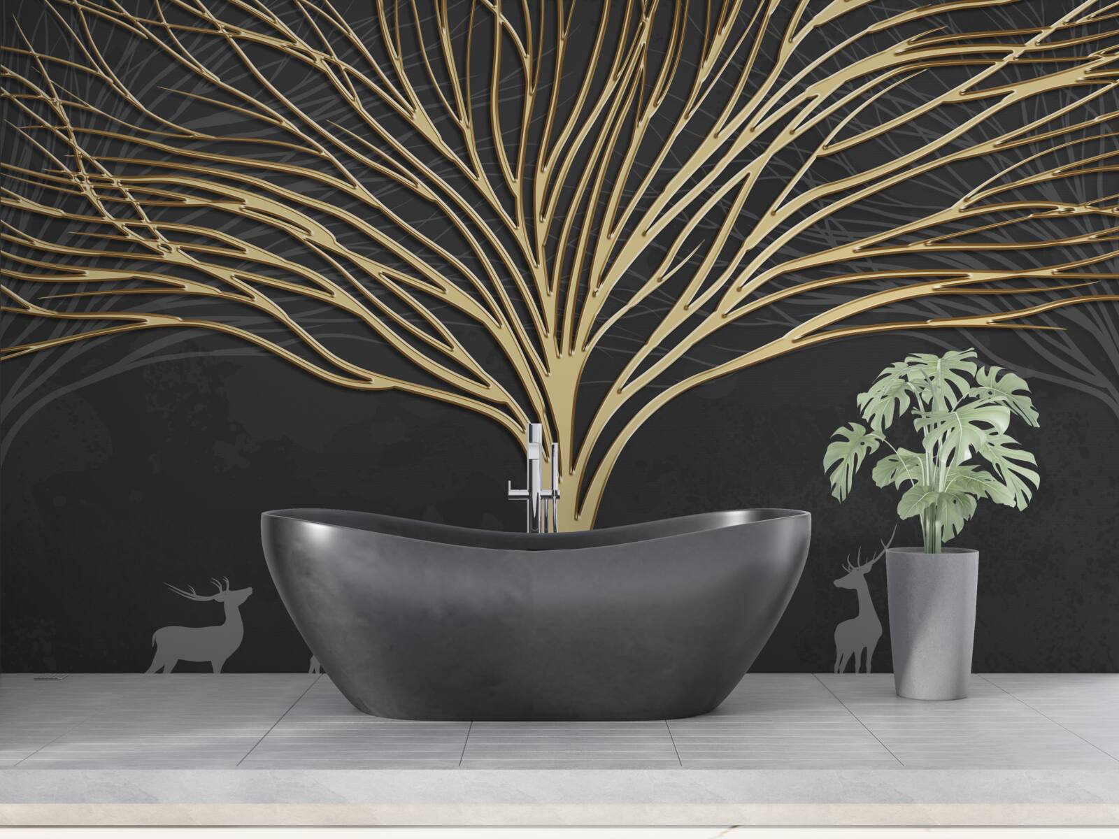 Papier peint arbre abstrait en or