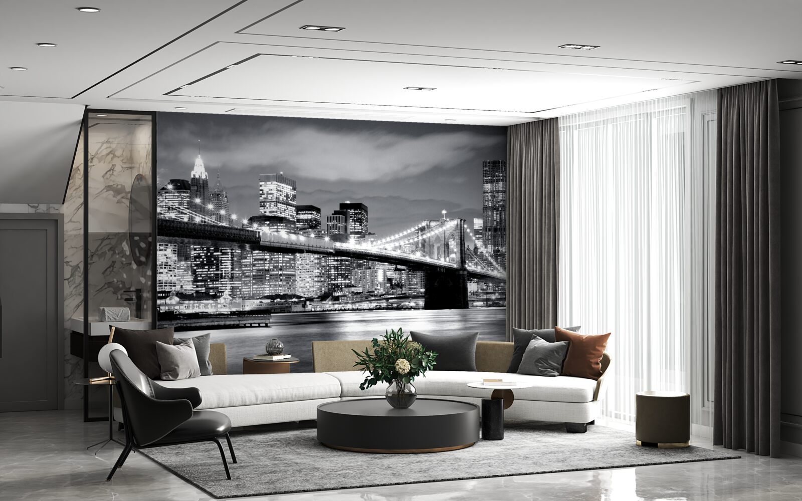 Papier peint new york en noir et blanc