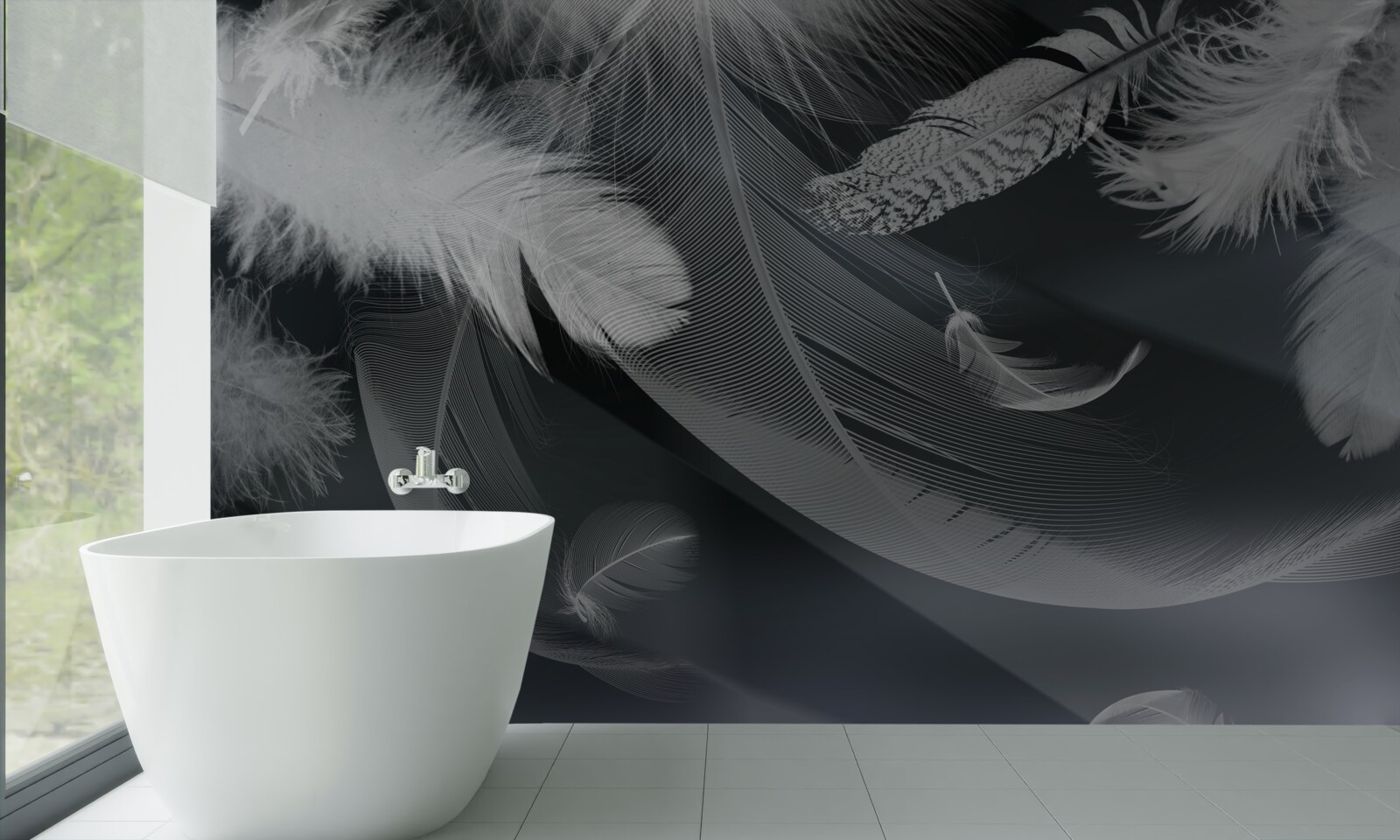 Papier peint fond sombre décoré de plumes