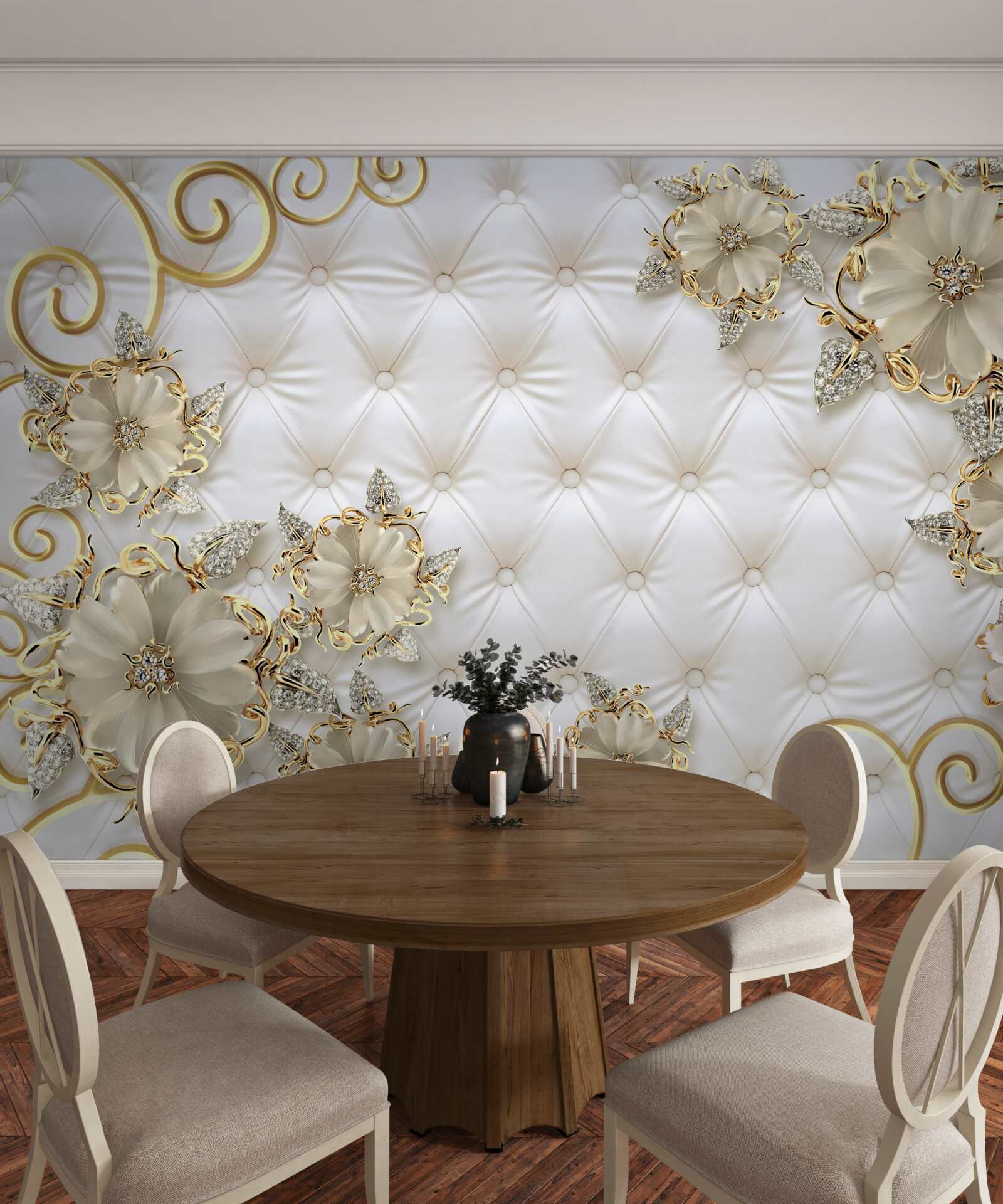 Papier peint de belles fleurs dorées