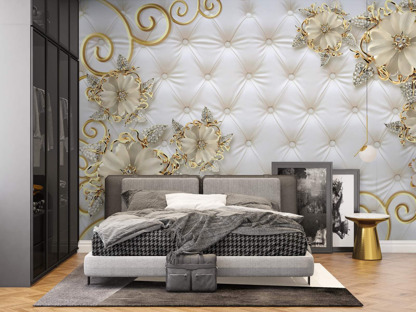 Papier peint de belles fleurs dorées