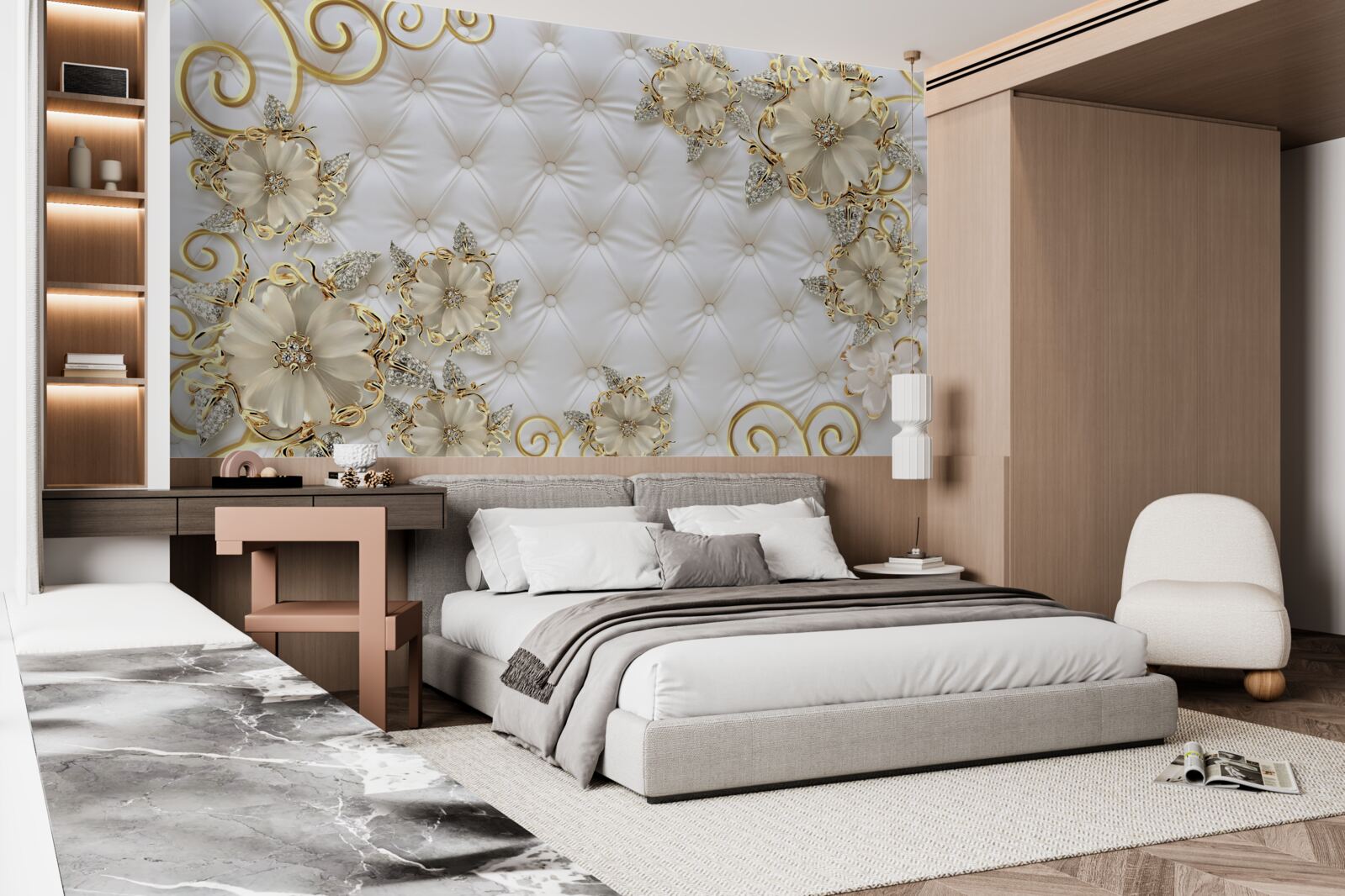 Papier peint de belles fleurs dorées