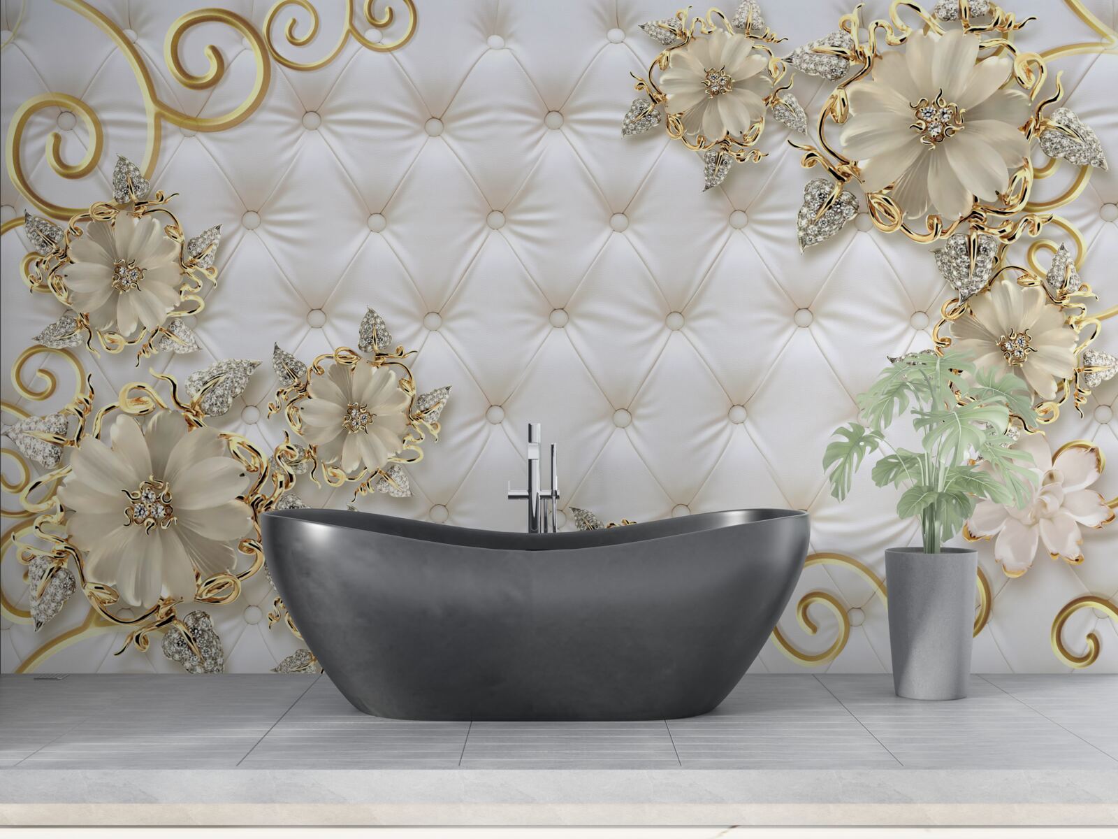 Papier peint de belles fleurs dorées