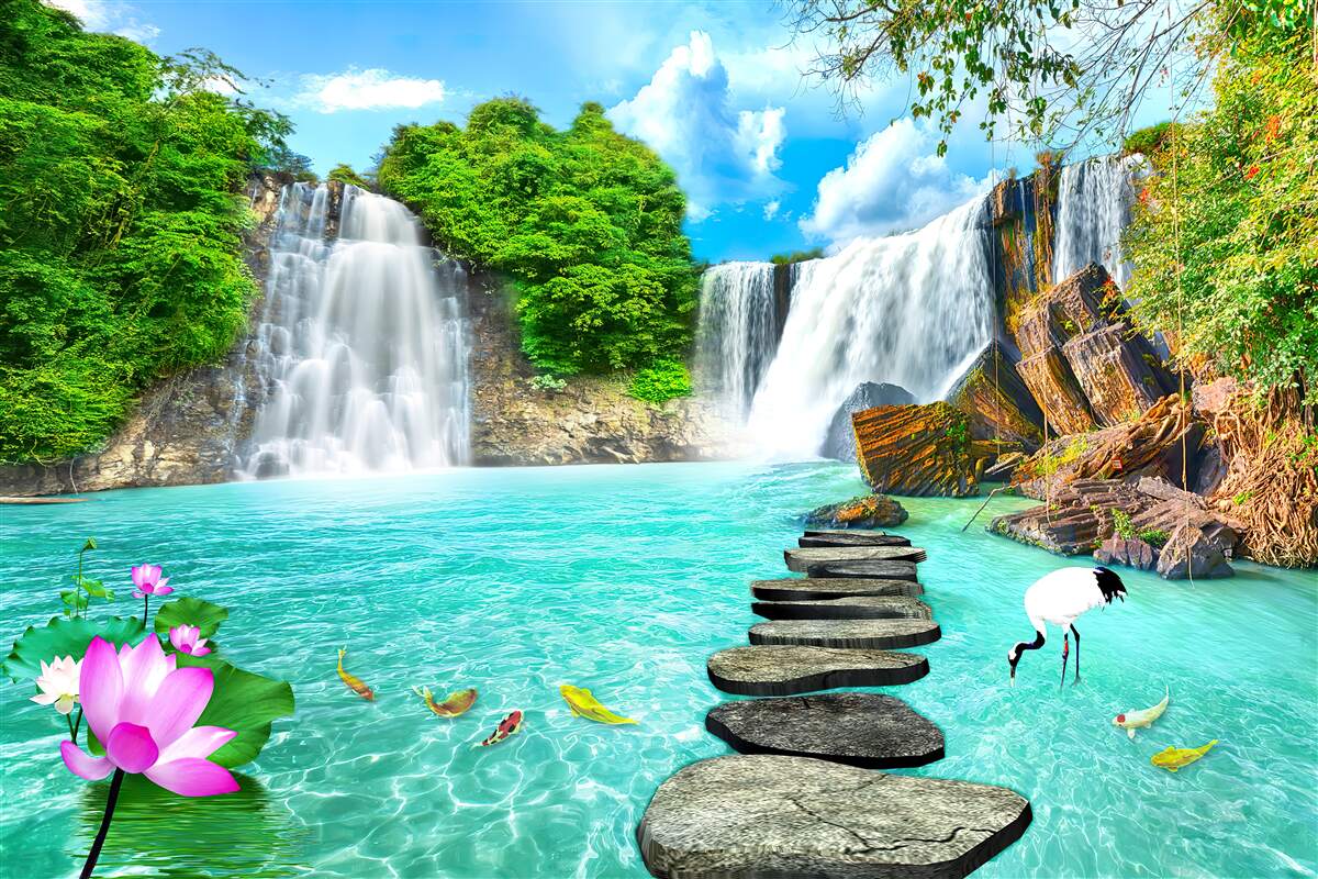 Papier peint forêt cascade