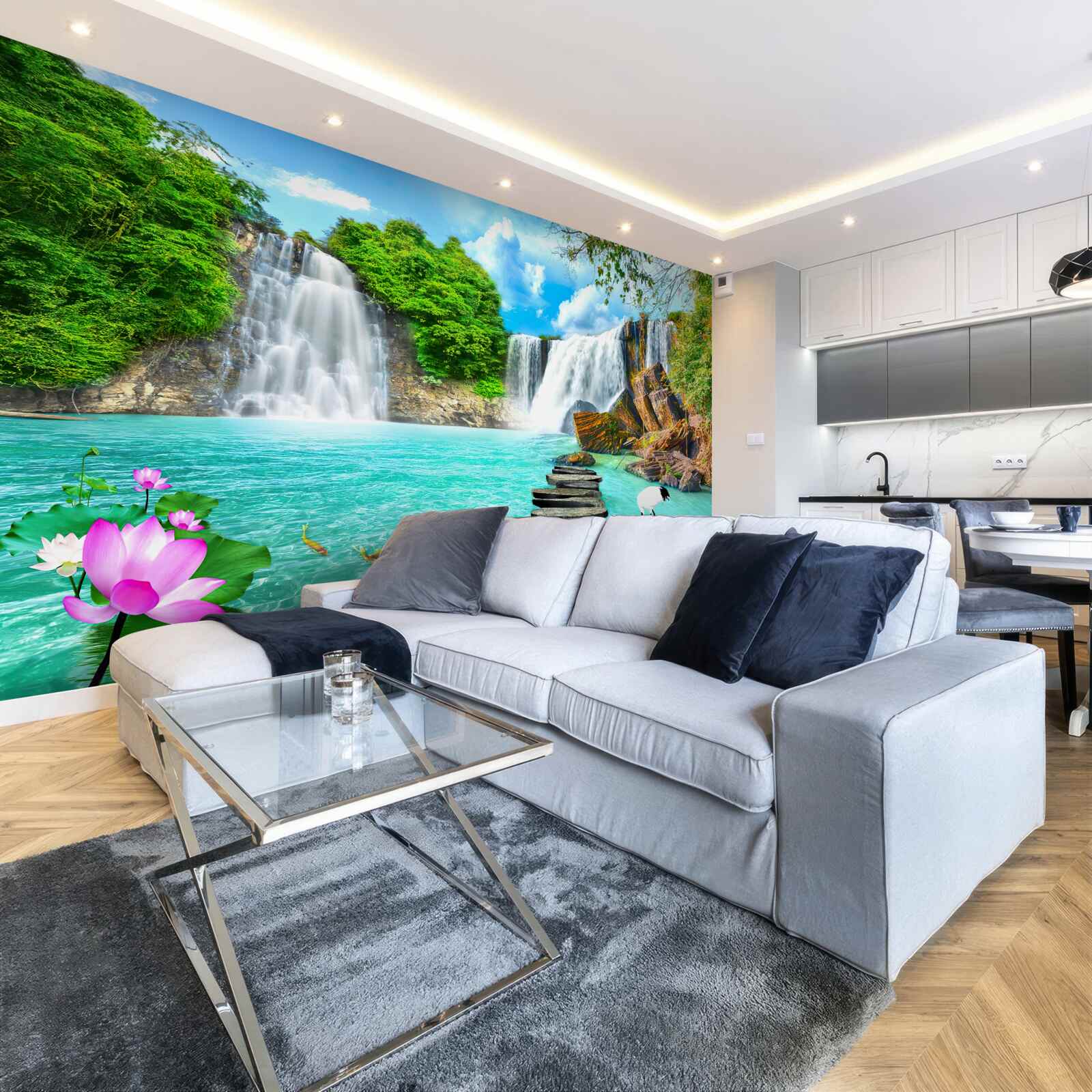 Papier peint forêt cascade