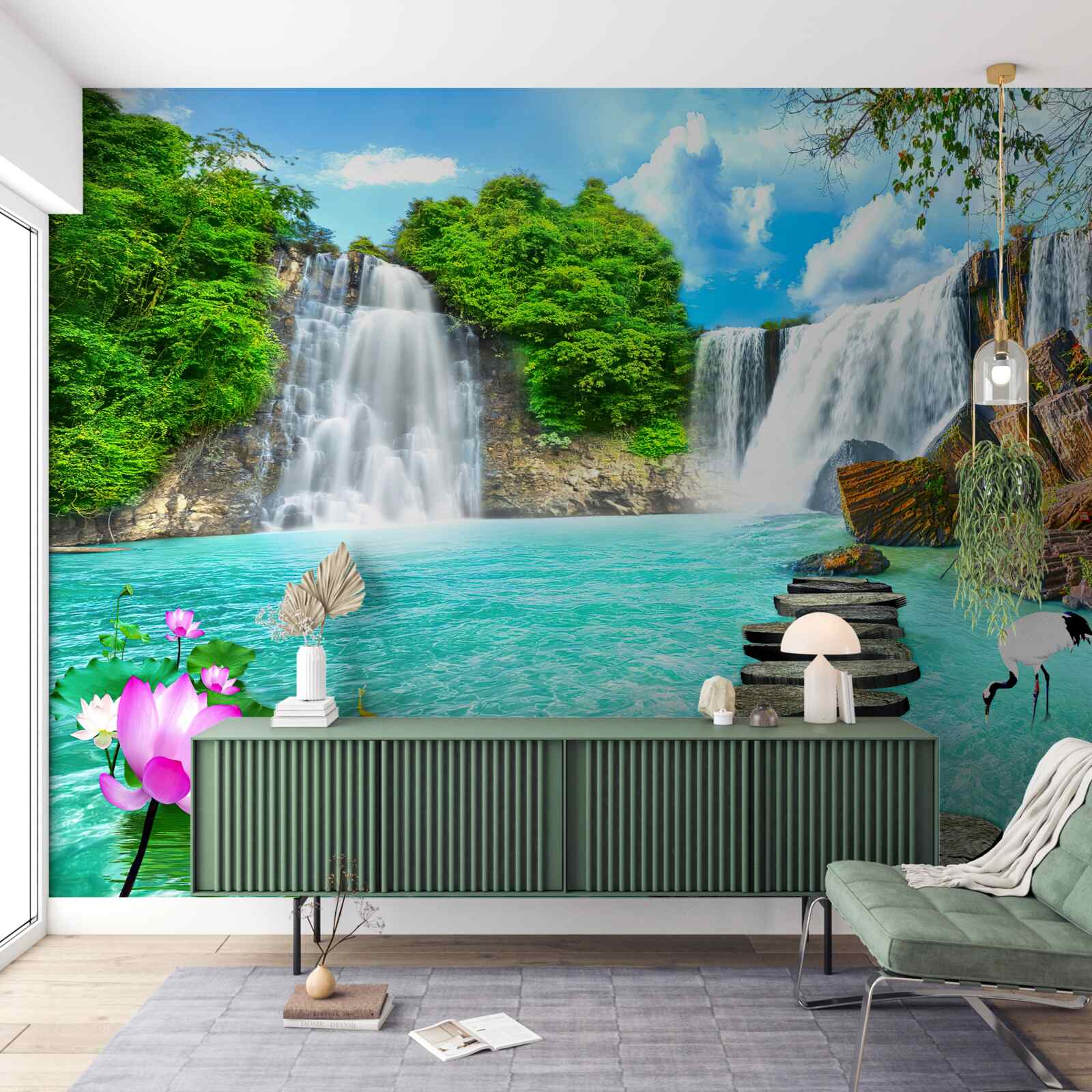 Papier peint forêt cascade