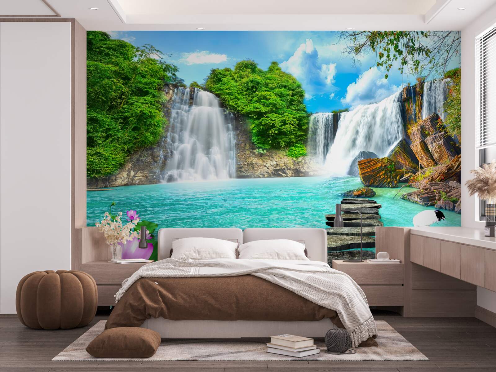 Papier peint forêt cascade